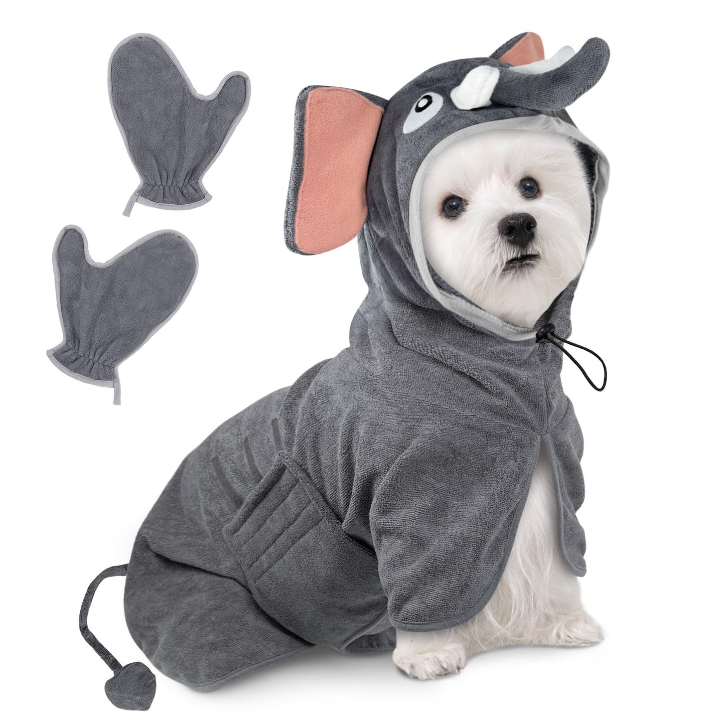 Hundebademantel mit Handschuhen, S Elefant