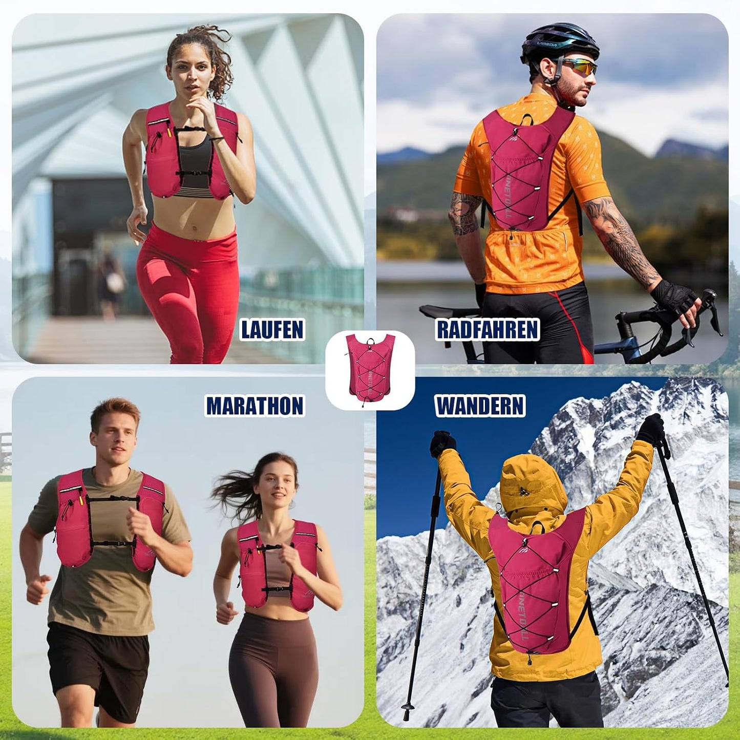 Leichte Laufweste mit Trinksystem, rosa mit trinkblase