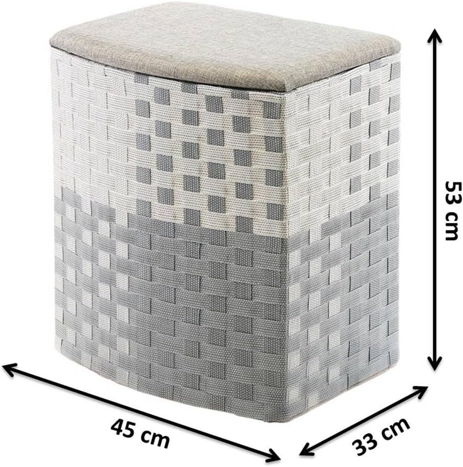 Wäschekorb Wäschebehälter aus Nylon (44x32x52 cm), Grau-weiß