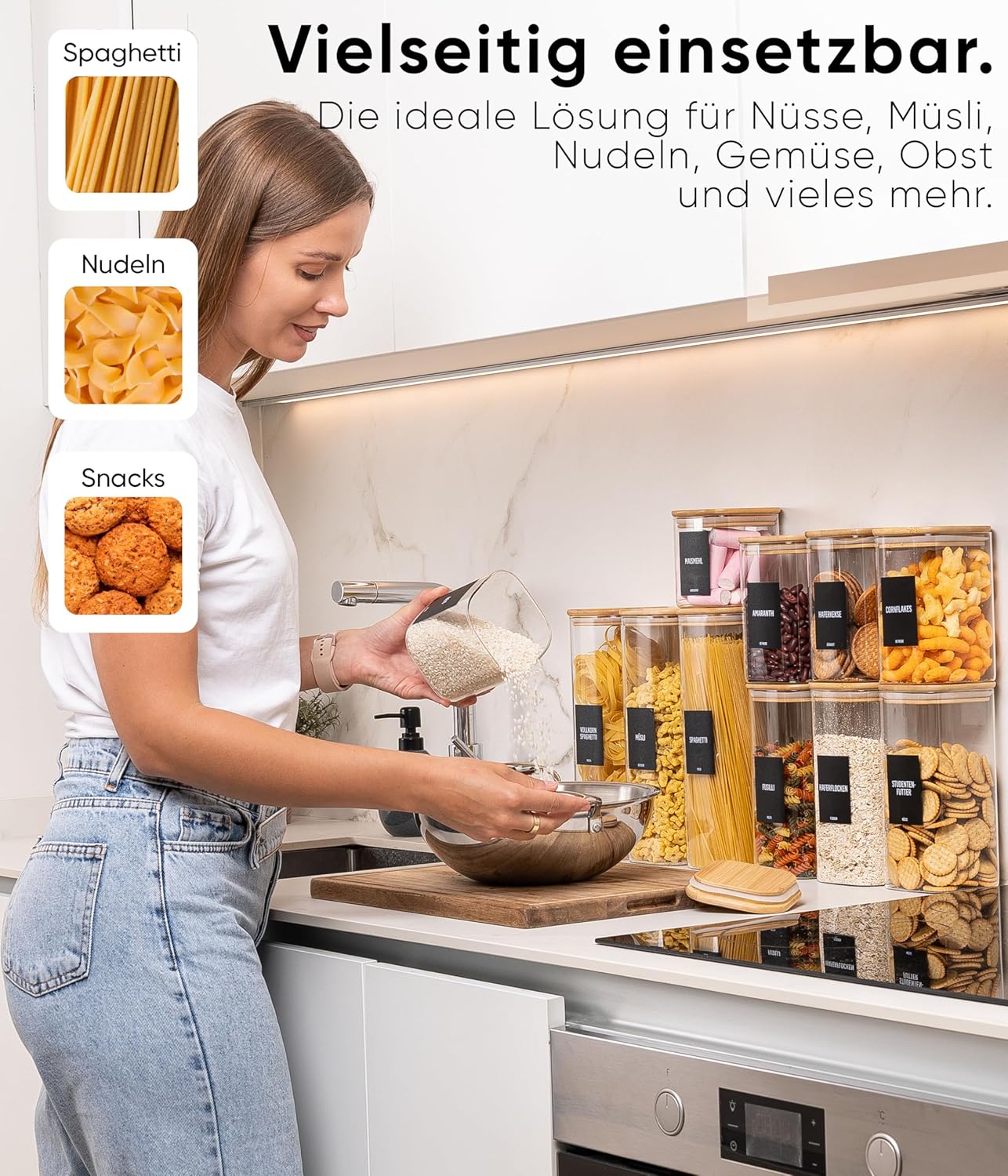 Vorratsgläser-Set mit Deckel, 3 Stk., 1 Grösse/2300ml, eckig