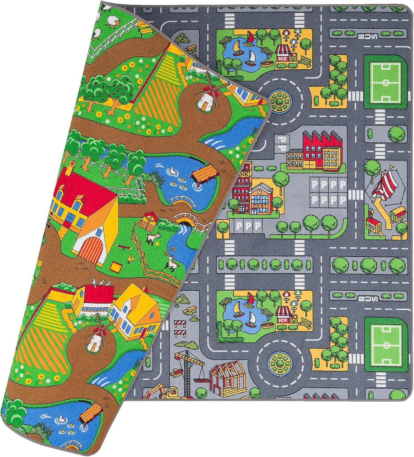 Beidseitiger Strassen-Spielteppich, 100x165 cm Duoplay