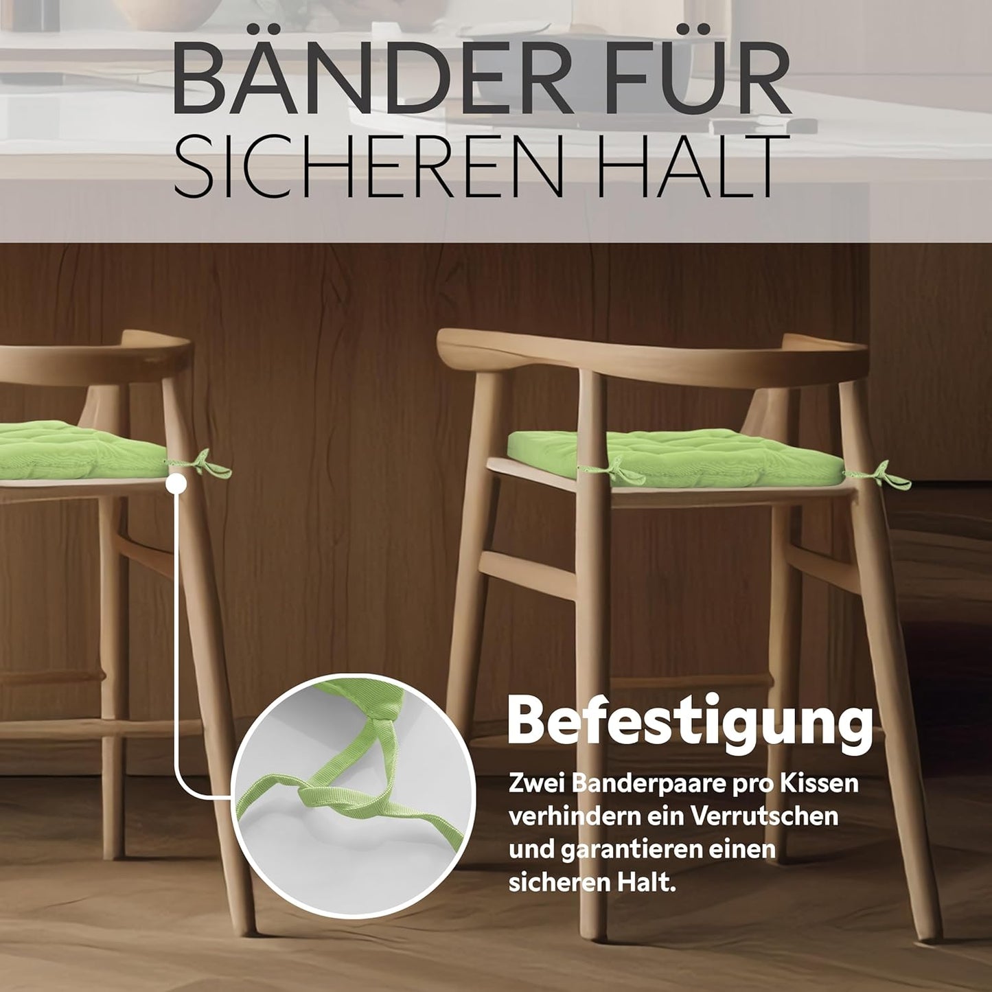 Stuhlkissen Set mit Haltebändern (2 Stück), 2 Stück (1er Pack) Grün