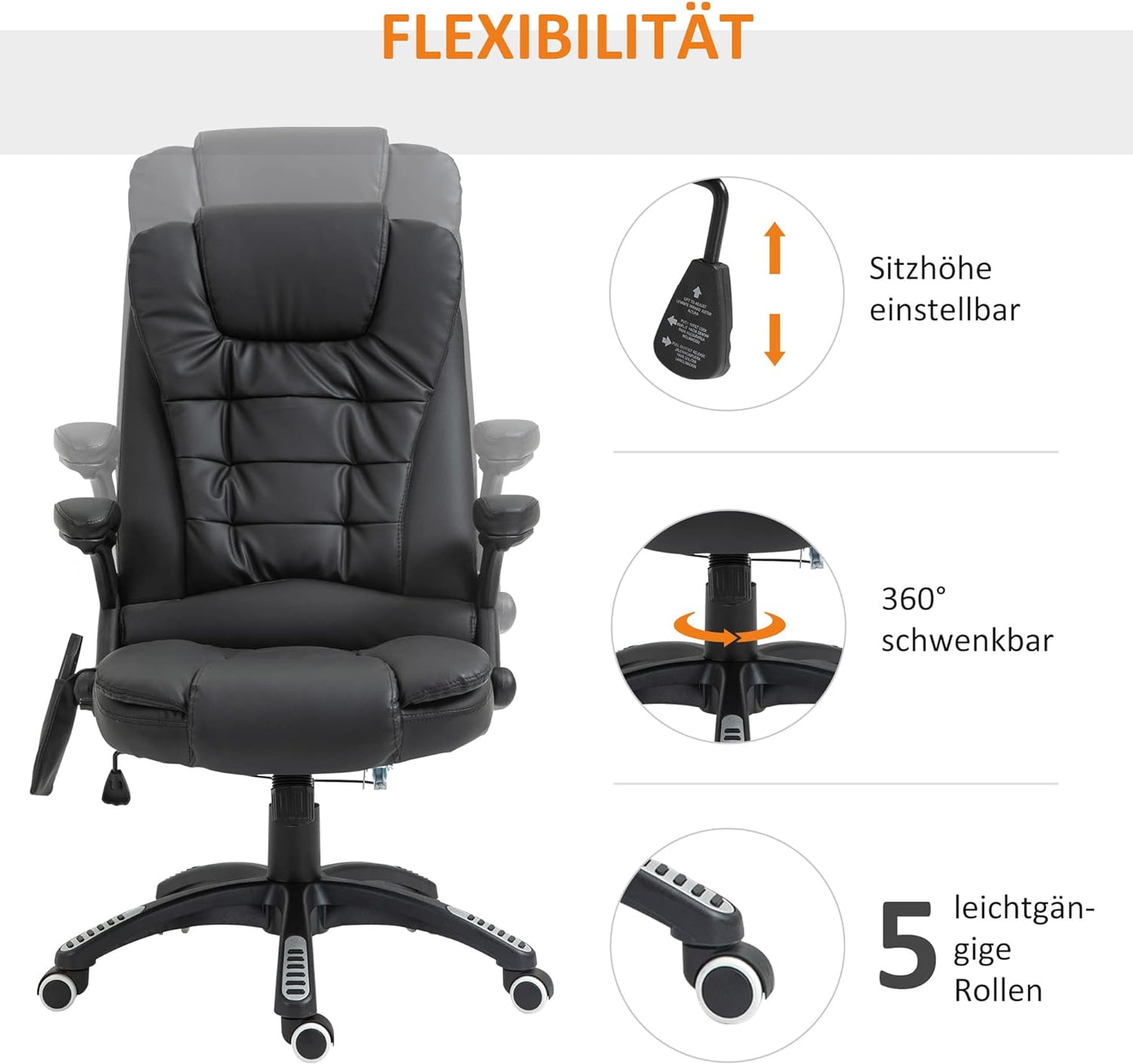 Massagesessel, Schwarz ; 70 x 70 x (111 – 121) cm (L x B X H)