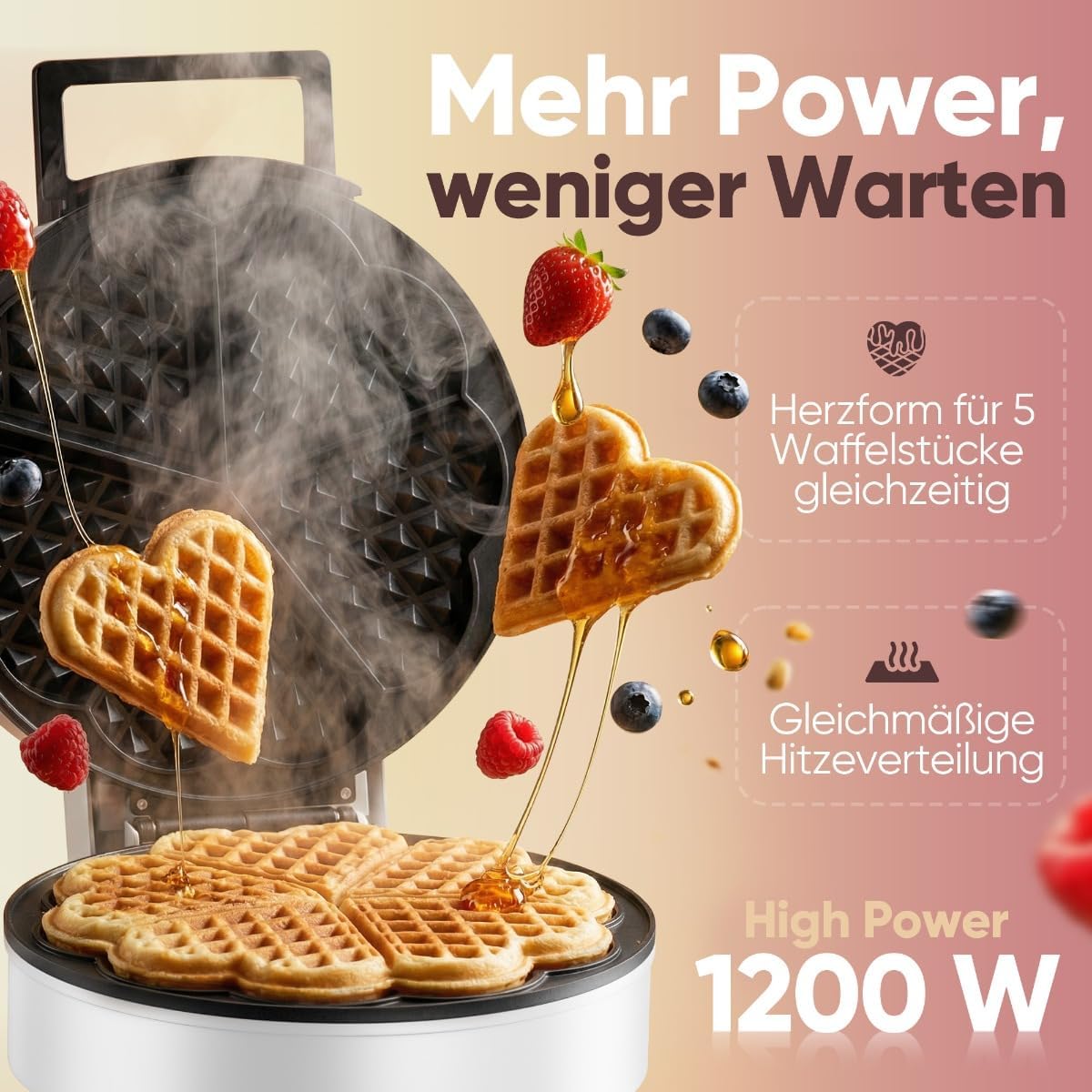 Hertzförmiges Waffeleisen WA 3832, Weiss