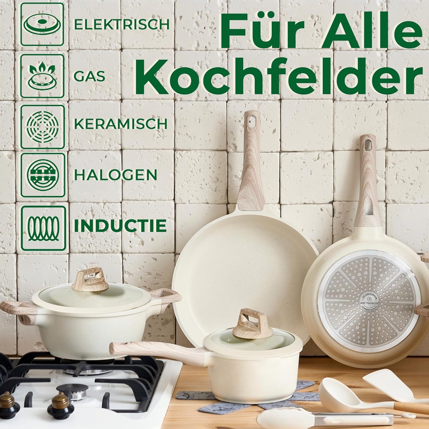 Induktions-Kochgeschirr Set, Biege