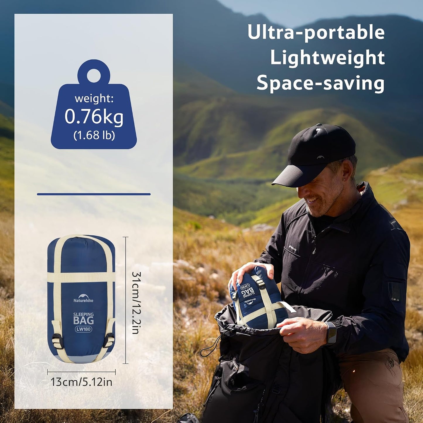 Ultraleichter Schlafsack, Dunkelblau/Hellblau-XL