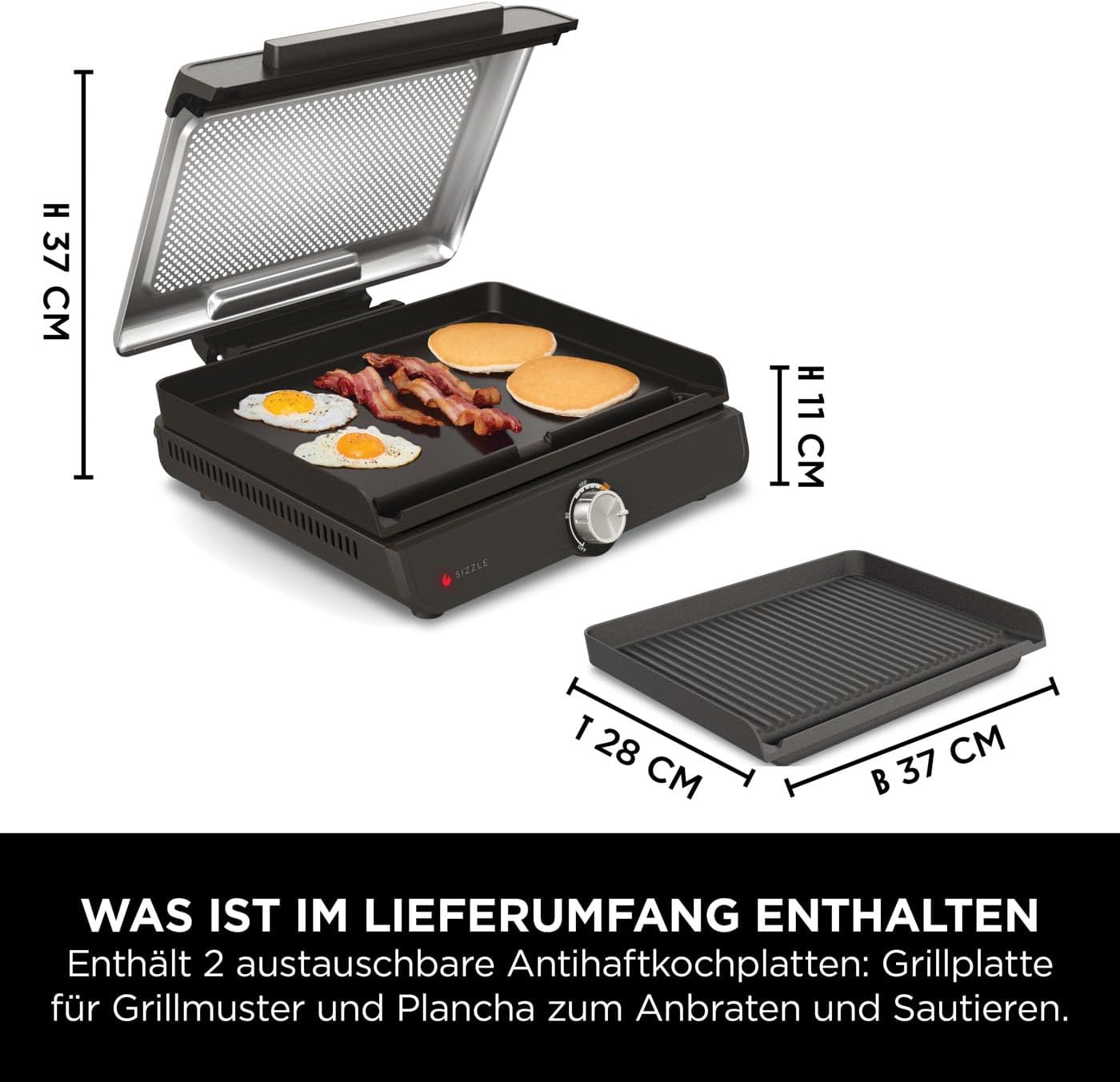 Elektrogrill Indoor & Plancha mit Antihaftplatte, Grillplatte