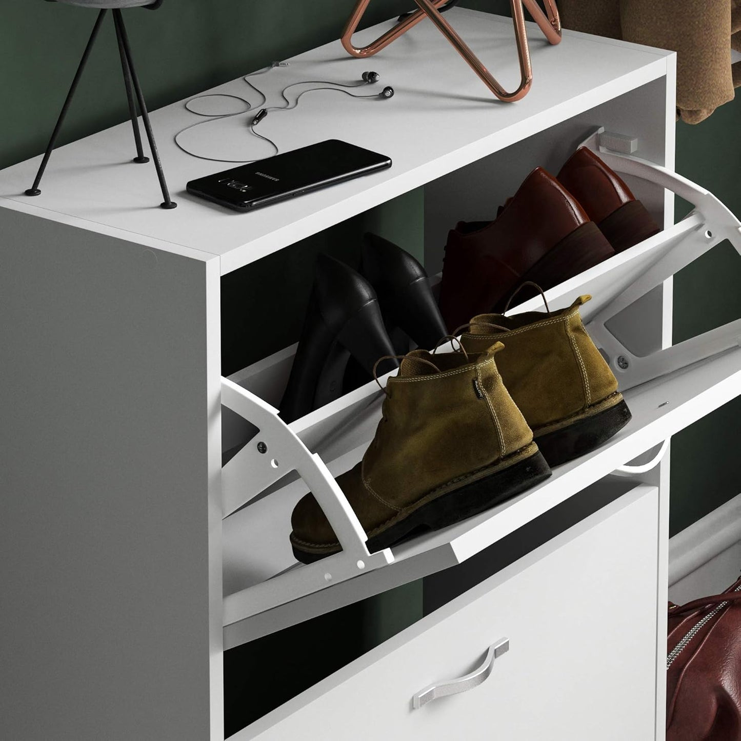 Schuhschrank mit 2 Schubladen, Weiß