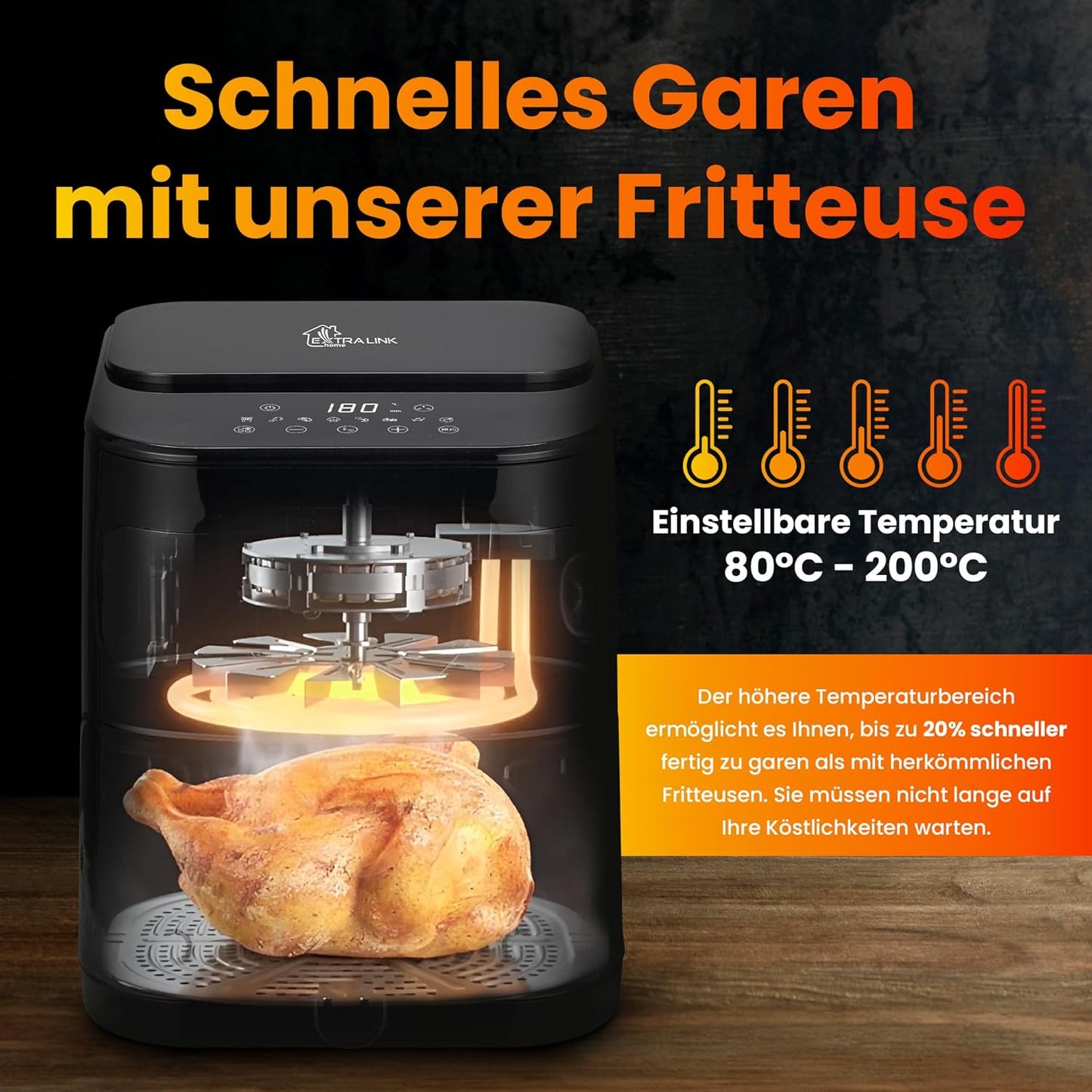 Heissluftfritteuse mit 8 Funktionen, 5.2 LITER