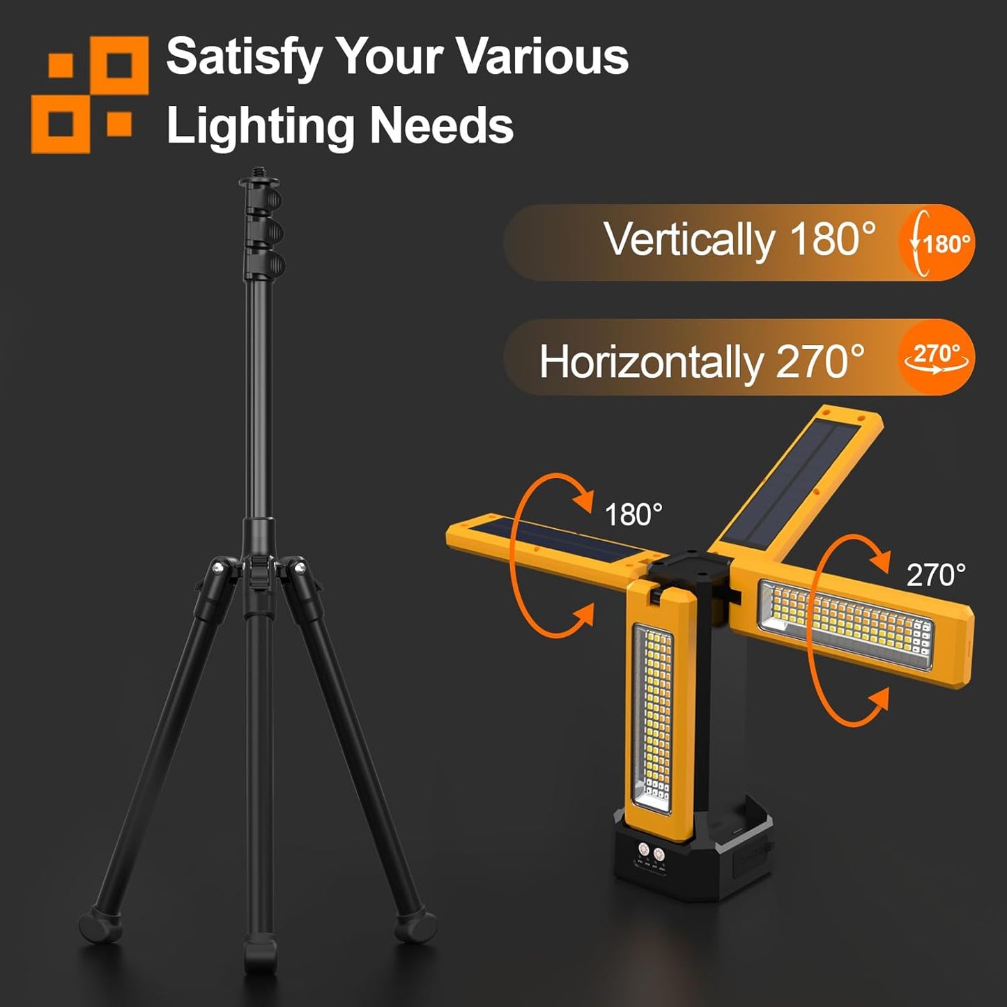 V3000 Solar-Akku LED Baustrahler, Orange mit Fernbedienung