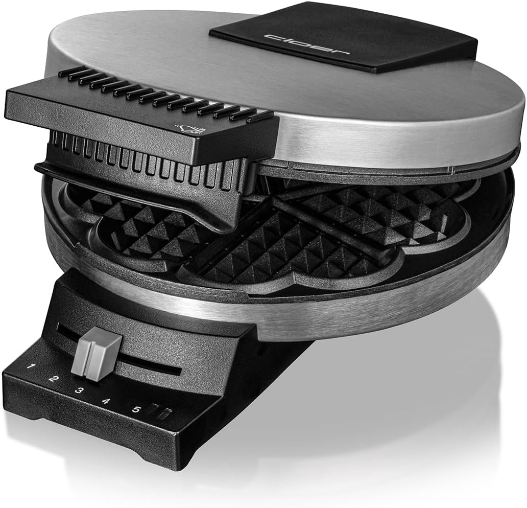 Waffeleisen 189 mit Herz-Design und Signalton, Doppelte Antihaftbeschichtung, Edelstahl