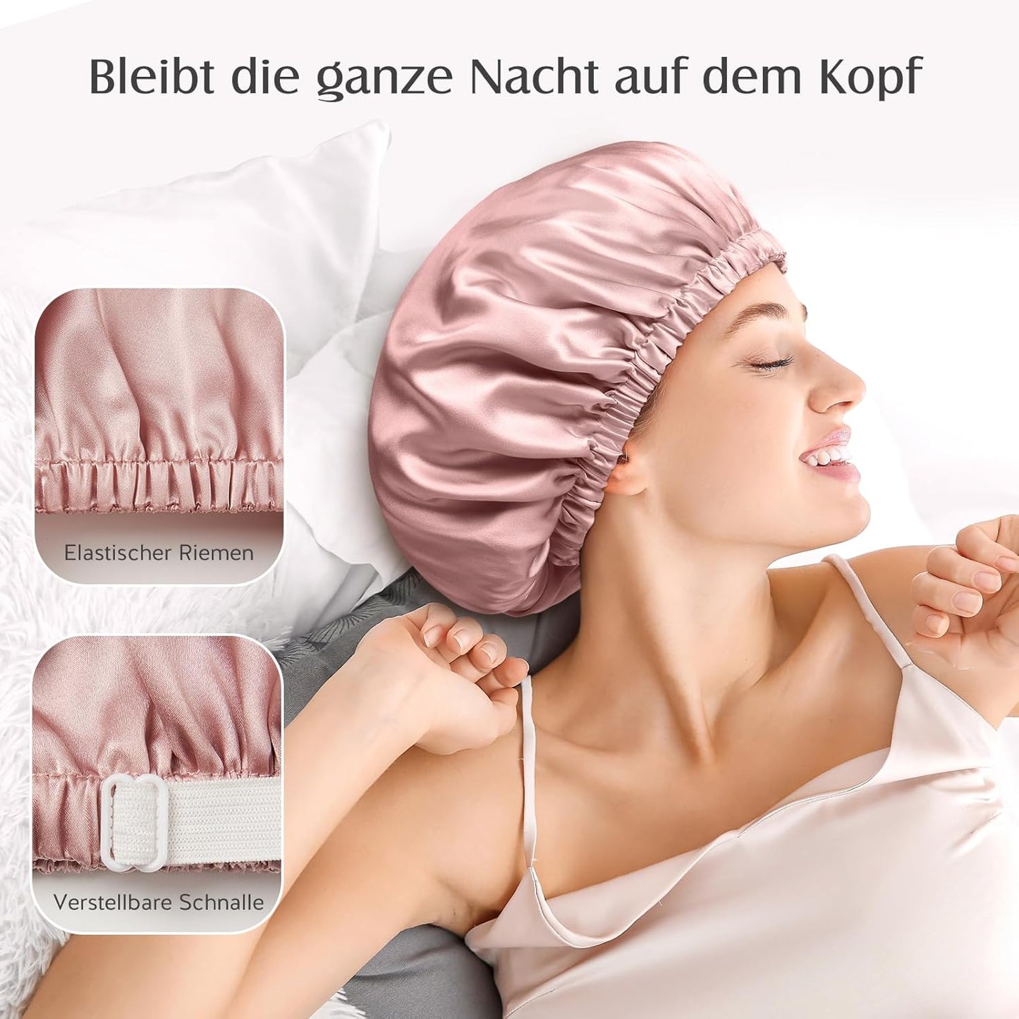 Doppellagige Seidenschlafmütze für lockiges Haar, Rosa
