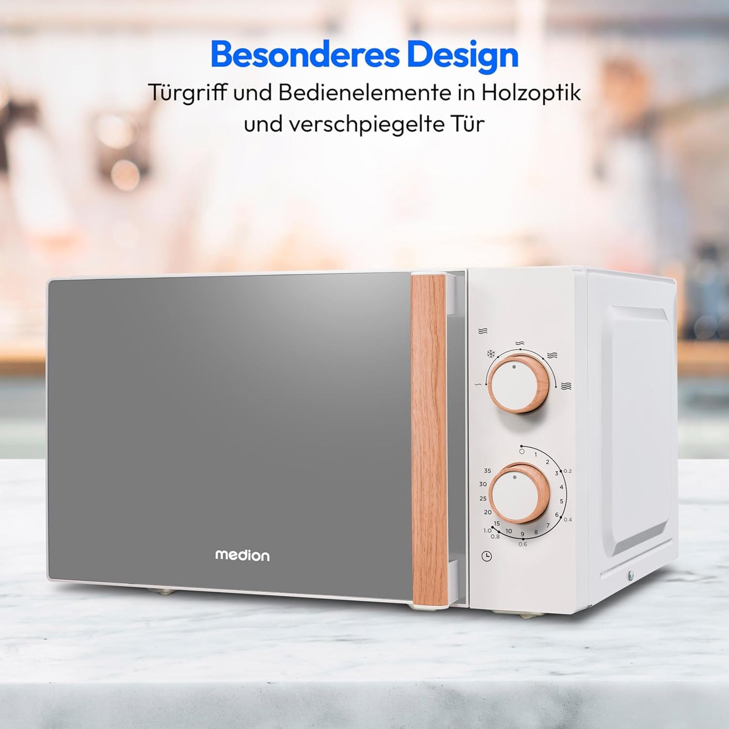 Solo-Mikrowelle MD 10596, Holzoptik, 20 Liter | 5 Leistungsstufen