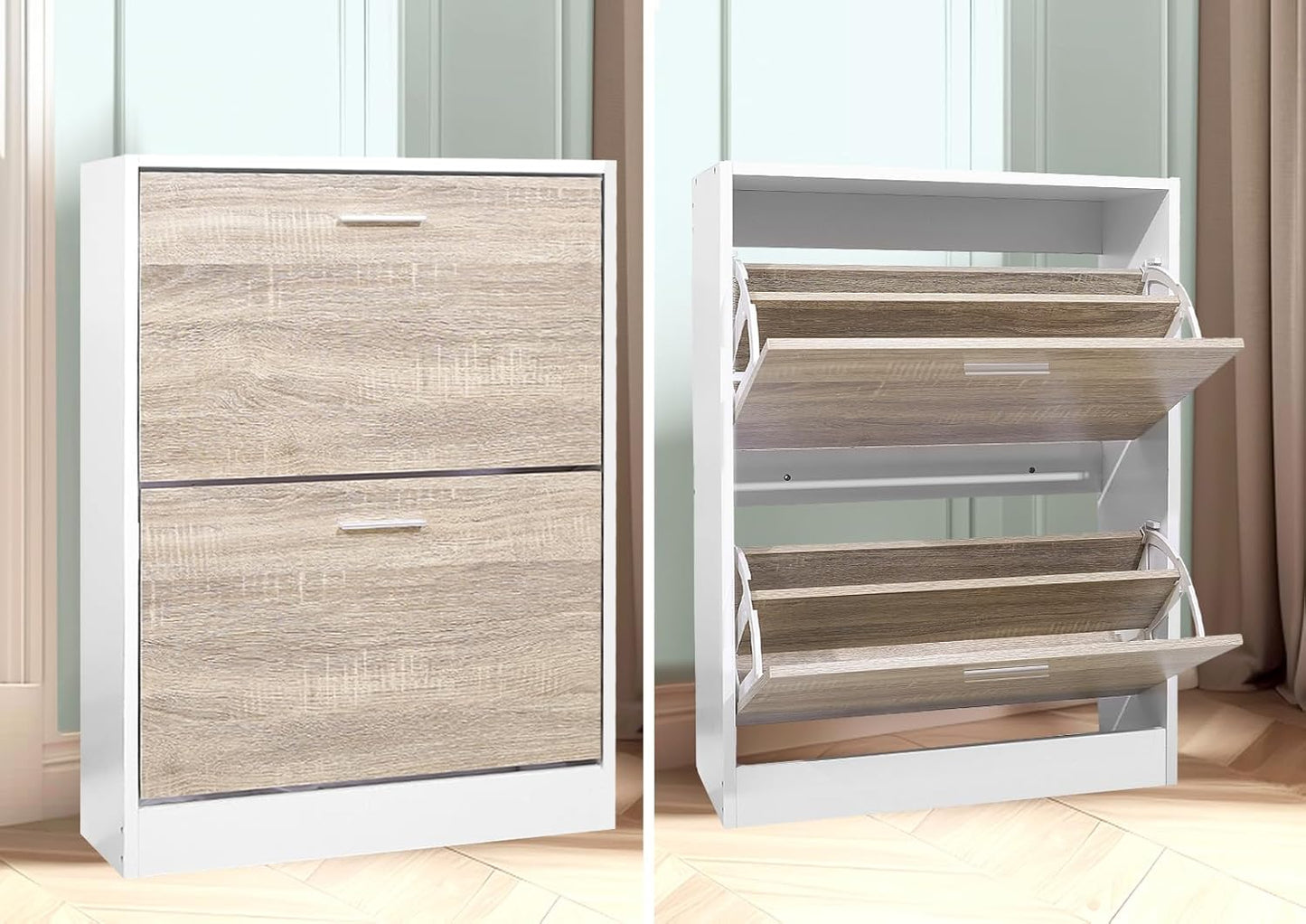 Schuhschrank für 12 Paar Schuhe, Türen Helles Holz 2 Türen