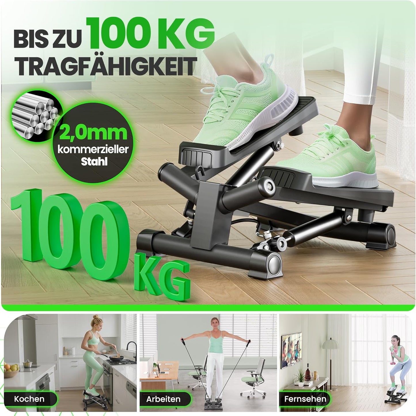 Mini-Stepper mit Power Ropes und LCD Display