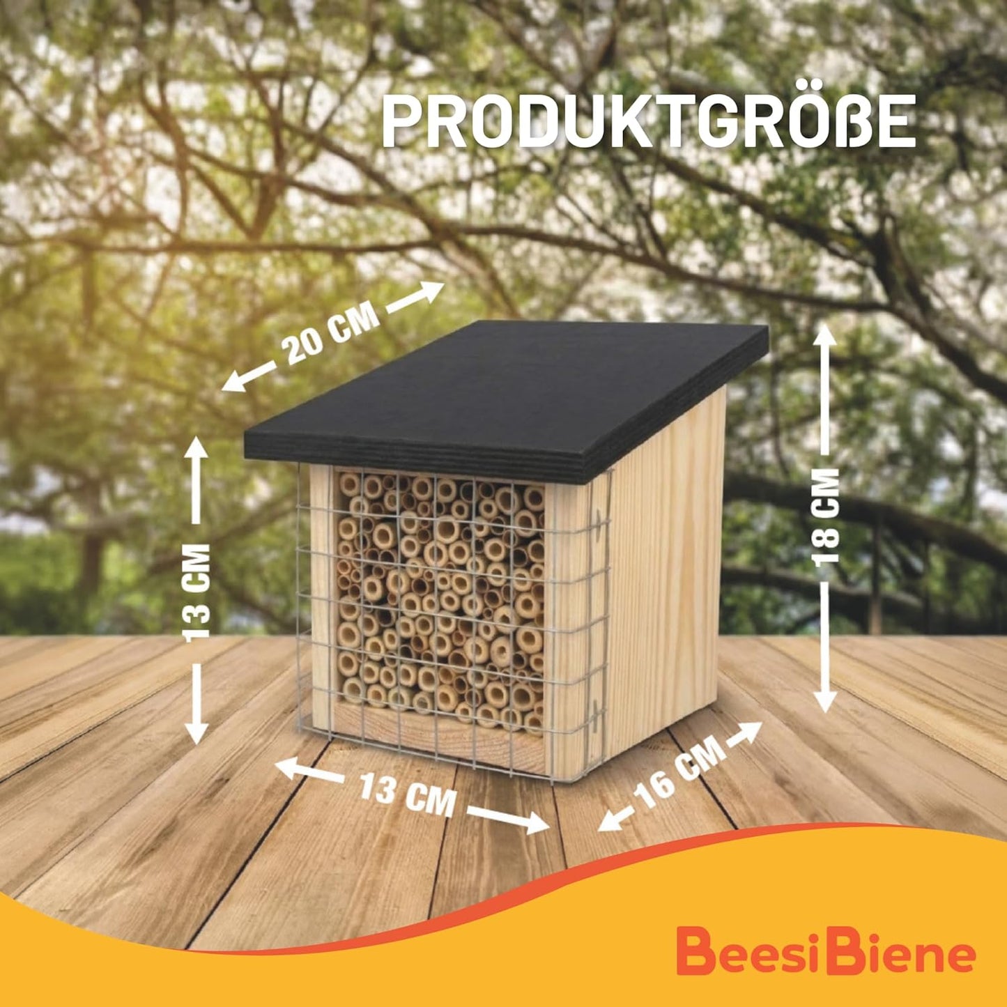 Insektenhotel mit Vogelschutzgitter & Multiplex Dach, Bambus & Schilf + Multiplex Dach