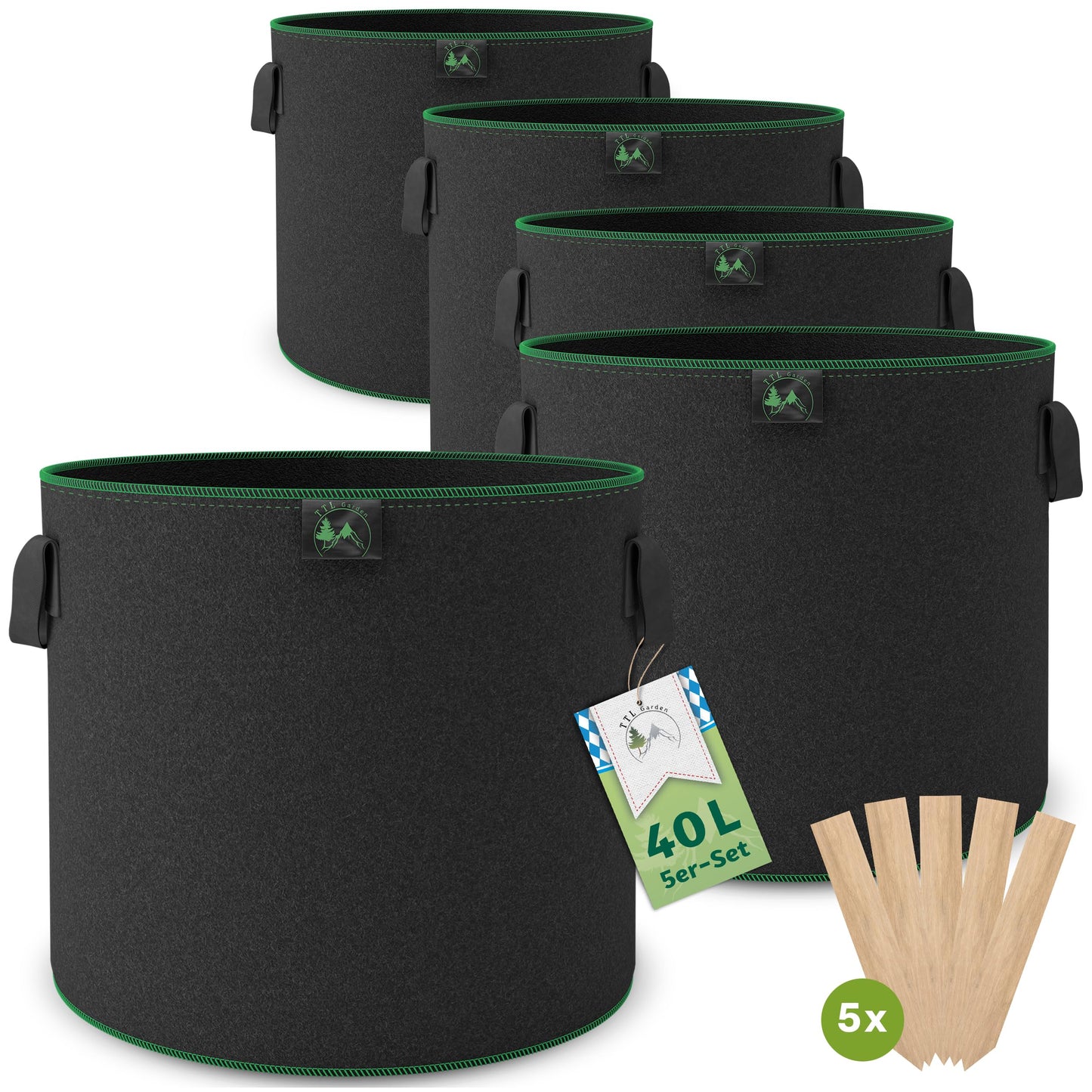5er-Set Pflanzsäcke, 40 Liter, 40 Liter Allrounder 5