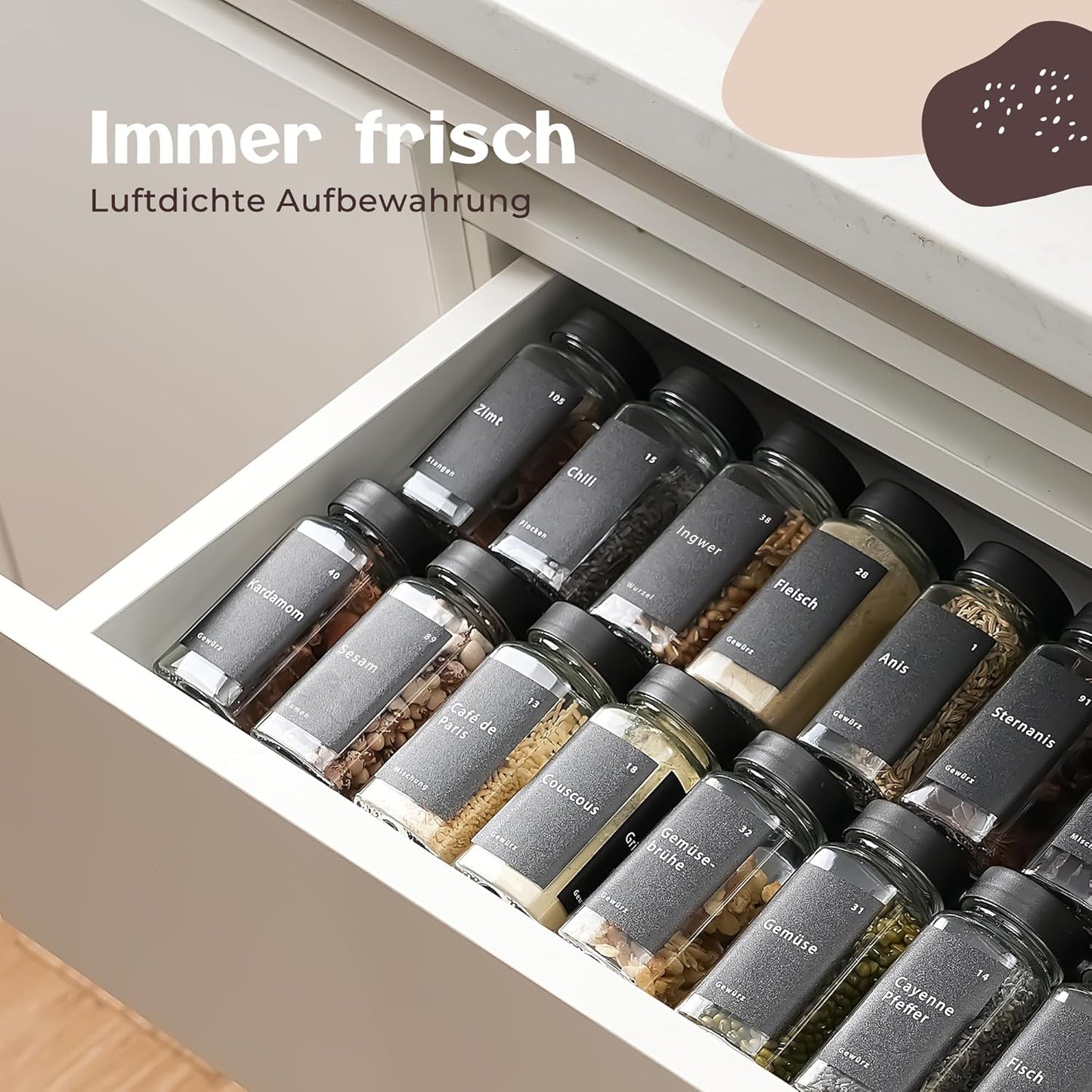 24-teiliges Gewürzgläser-Set, Schwarze Deckel