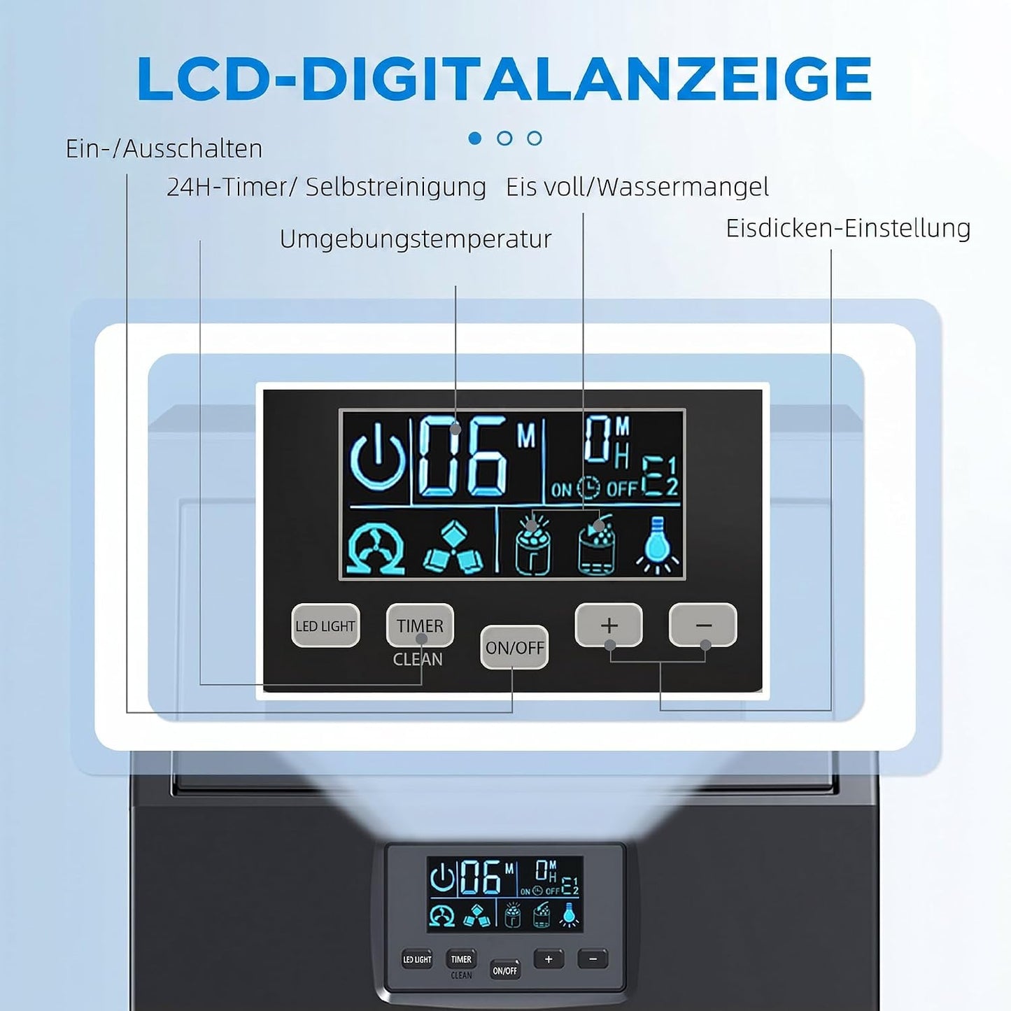 Eiswürfelmaschine mit Selbstreinigung und Timer