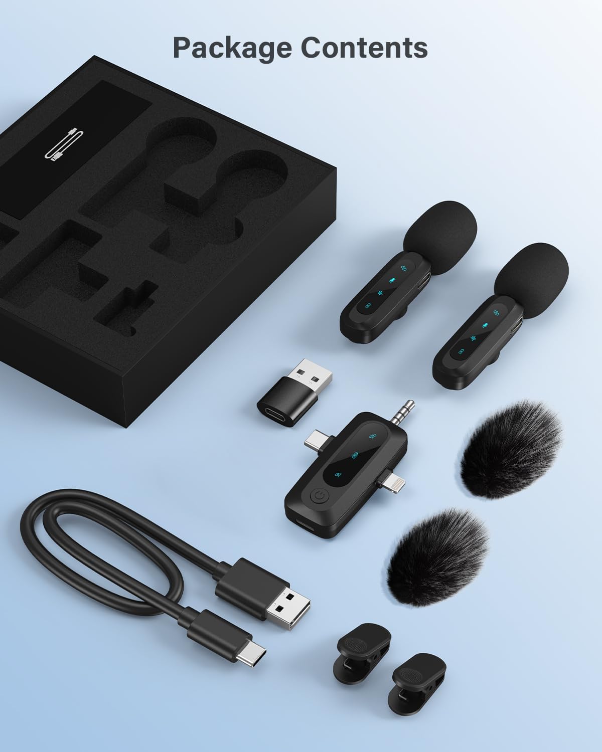 Lavalier-Mikrofon-Set mit 2 Mikrofonen, Tiefschwarz