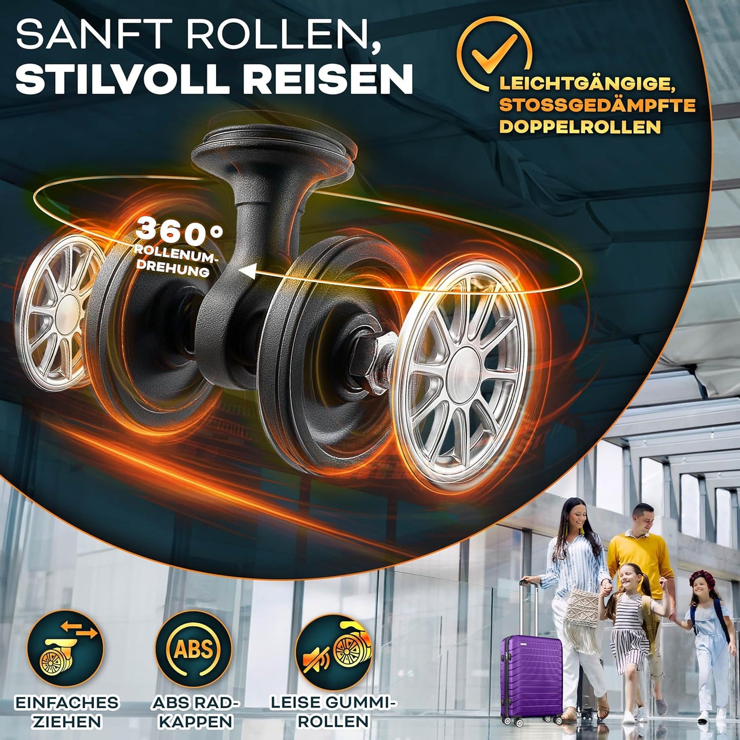 Reisekoffer-Set mit Gepäckwaage (3-teilig), Lila Kofferset 3tlg