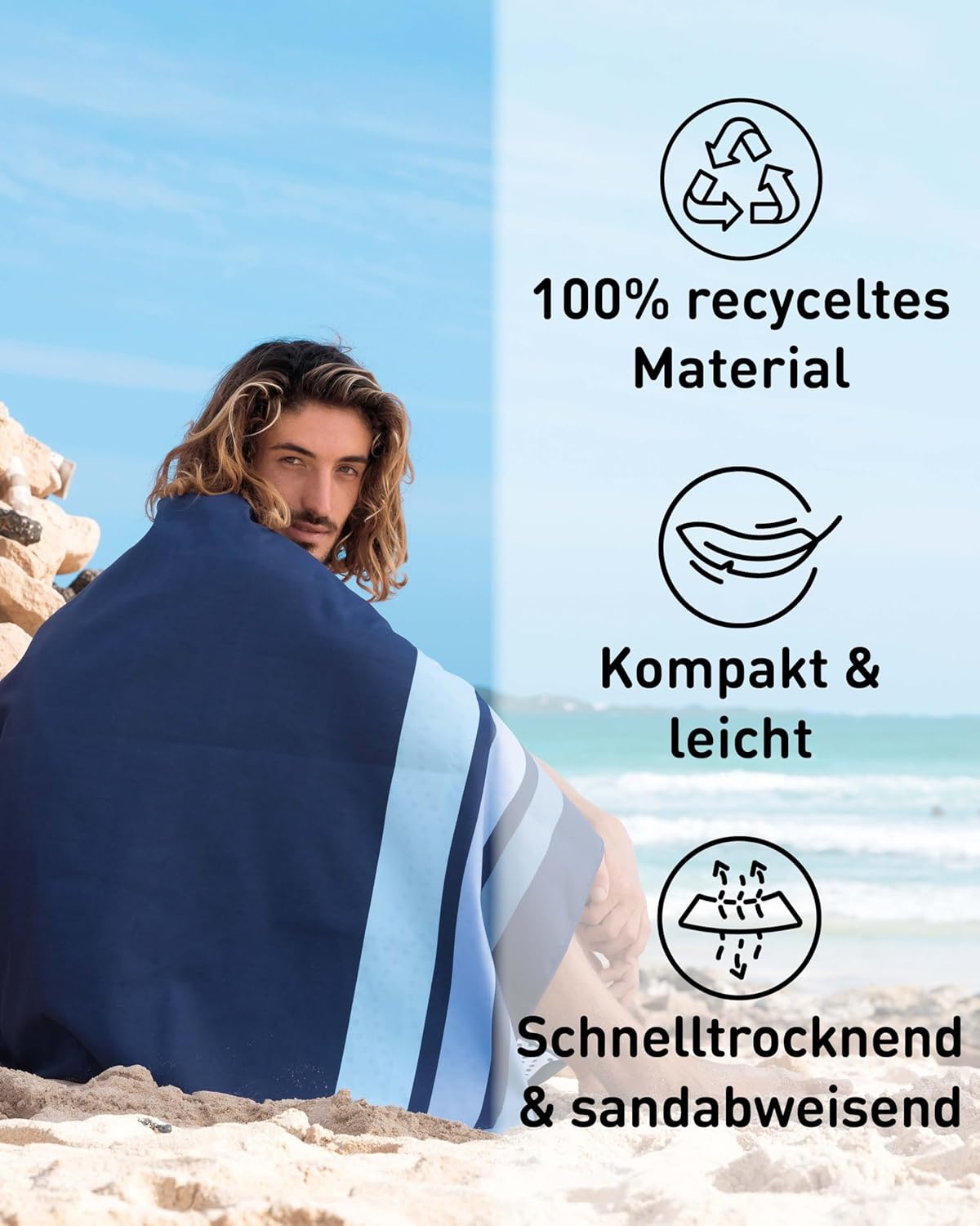 XXL-Mikrofaser-Strandtuch, 200cm x 90cm 18 Clean Stripes