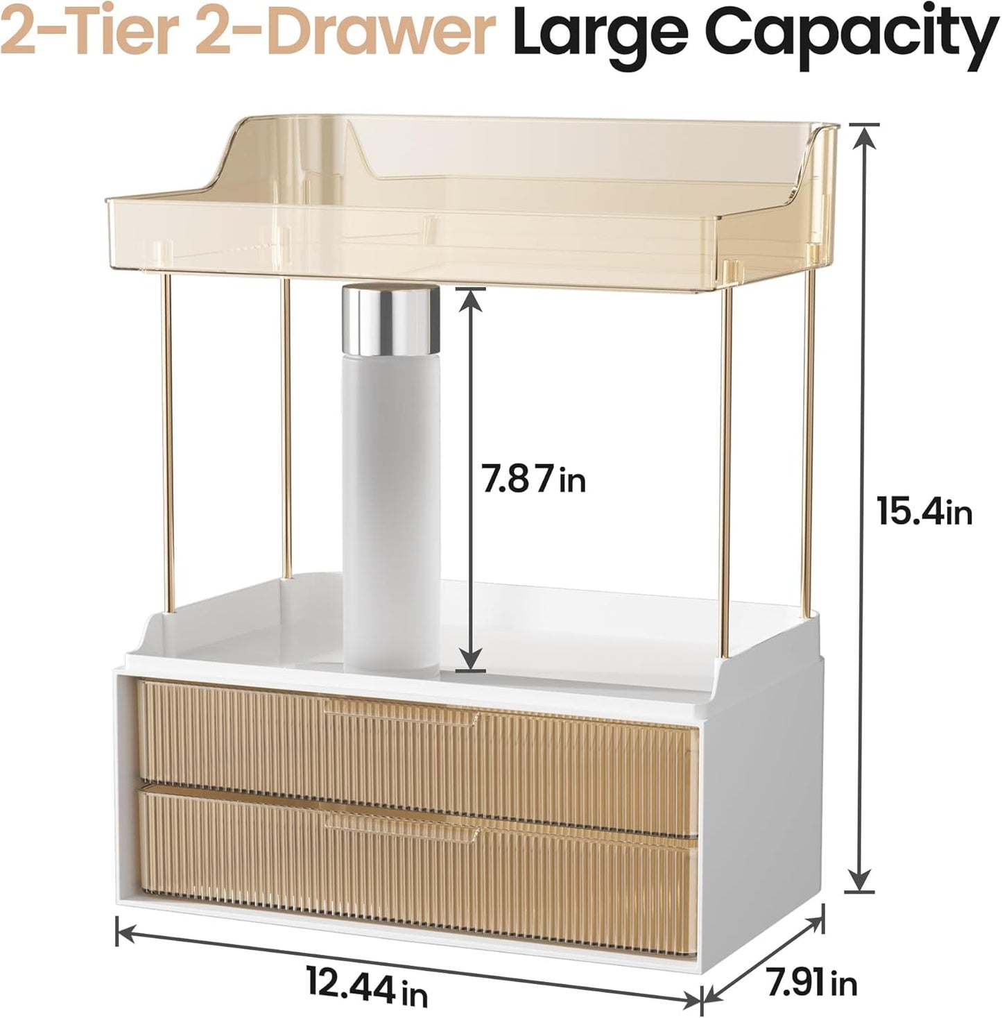 Make-up Organizer mit Schubladen und 2 Etagen, Bernstein