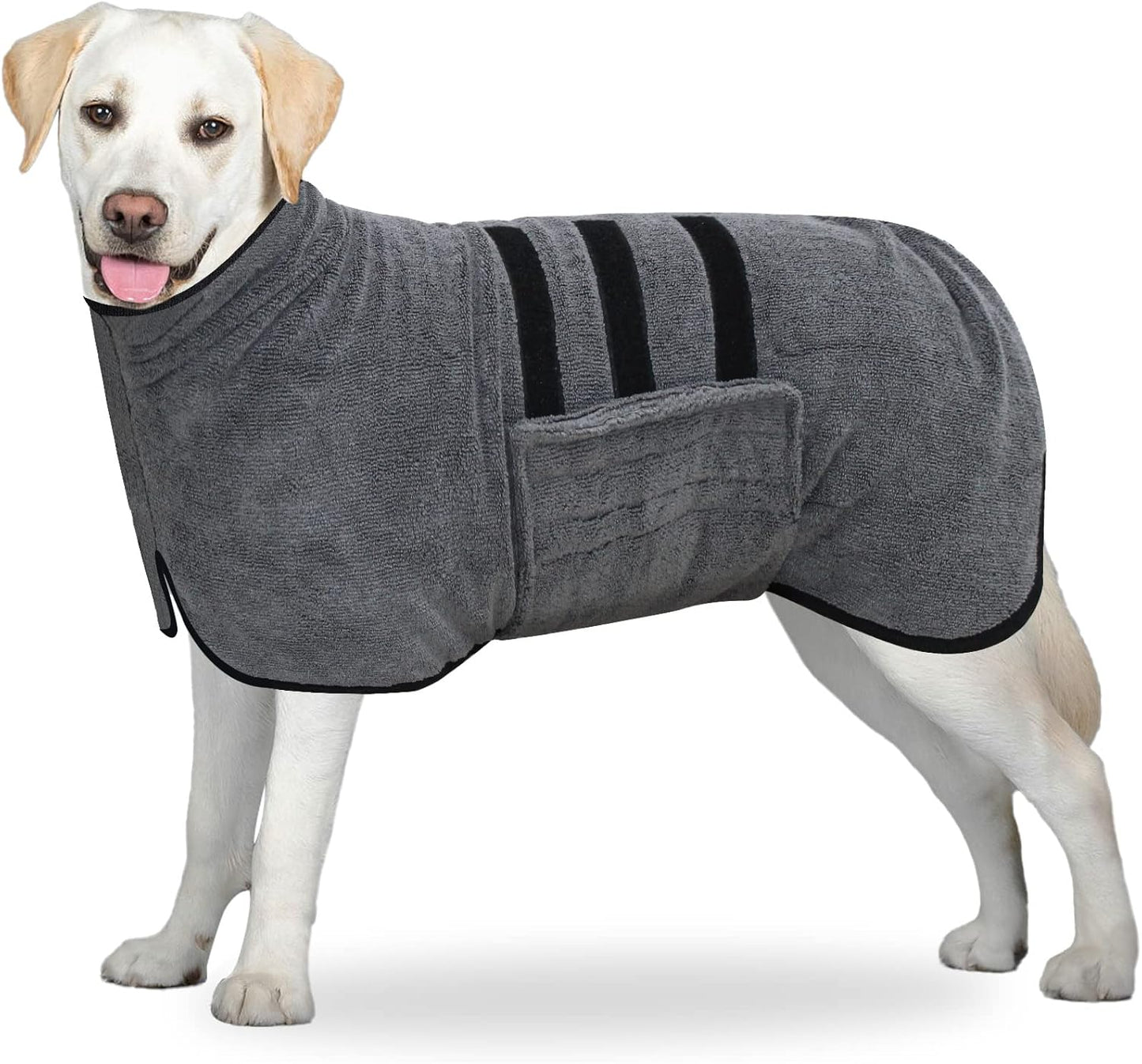 Hundebademantel aus Mikrofaser mit Klettverschluss, XL Grau