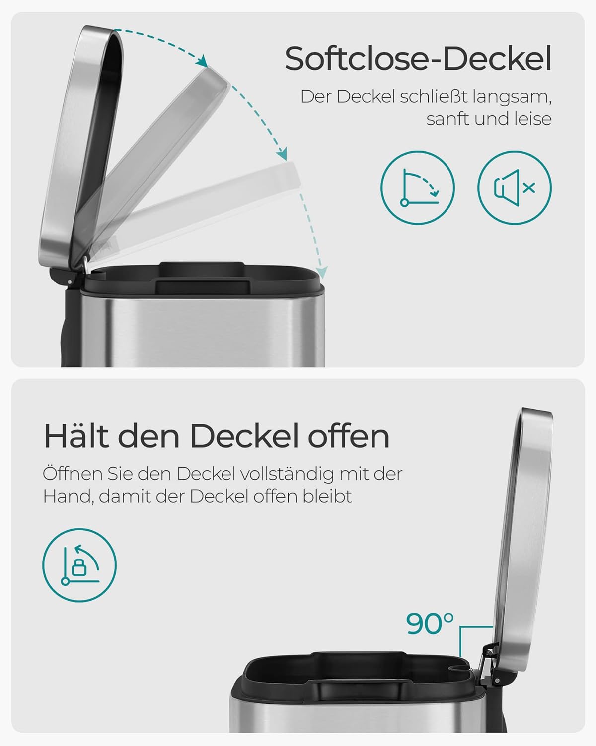 Mülleimer Ria mit Fusspedal und Softclose, silbern, 30 L