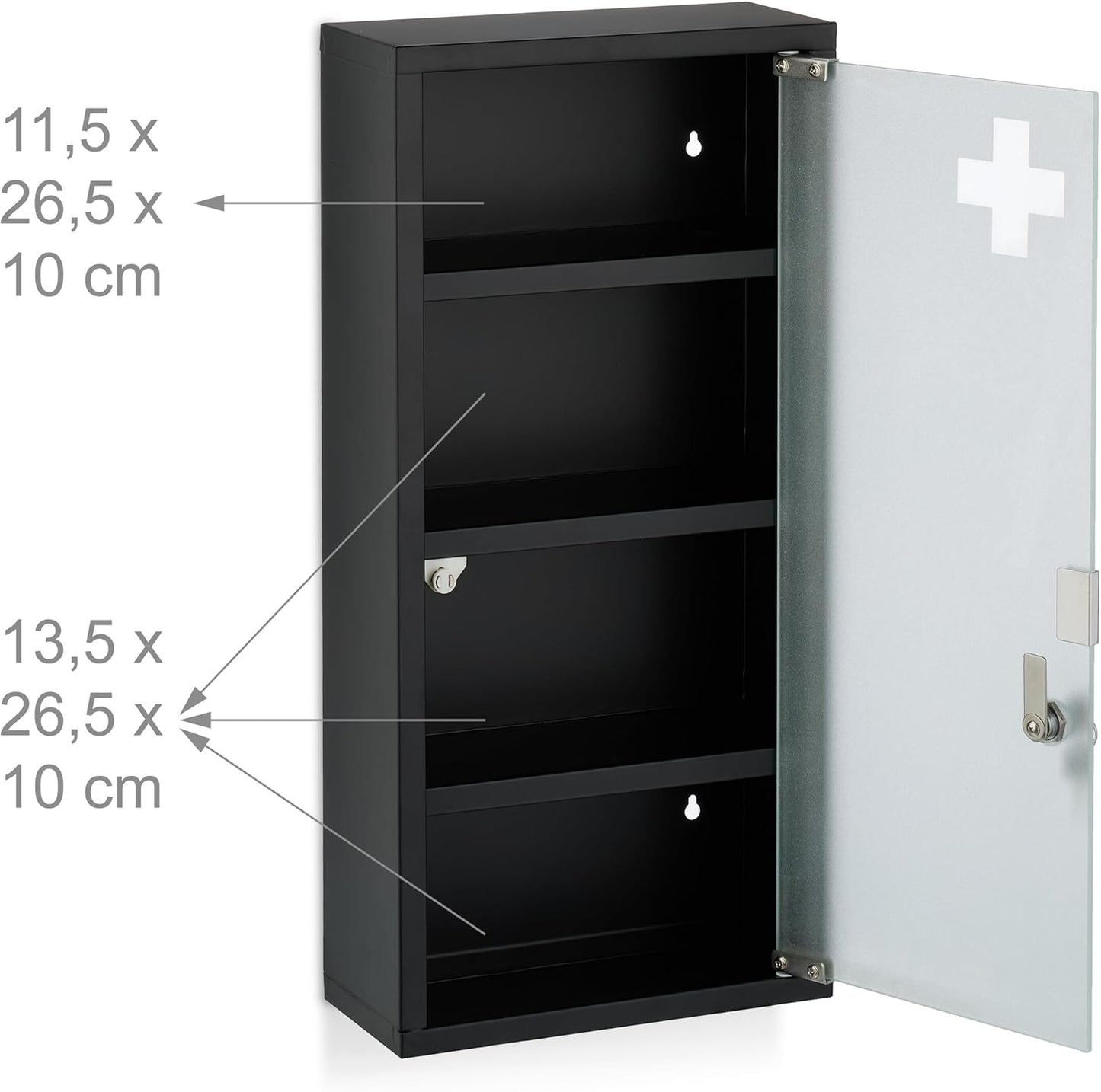 Abschliessbarer Medizinschrank mit Glastür und 4 Fächer