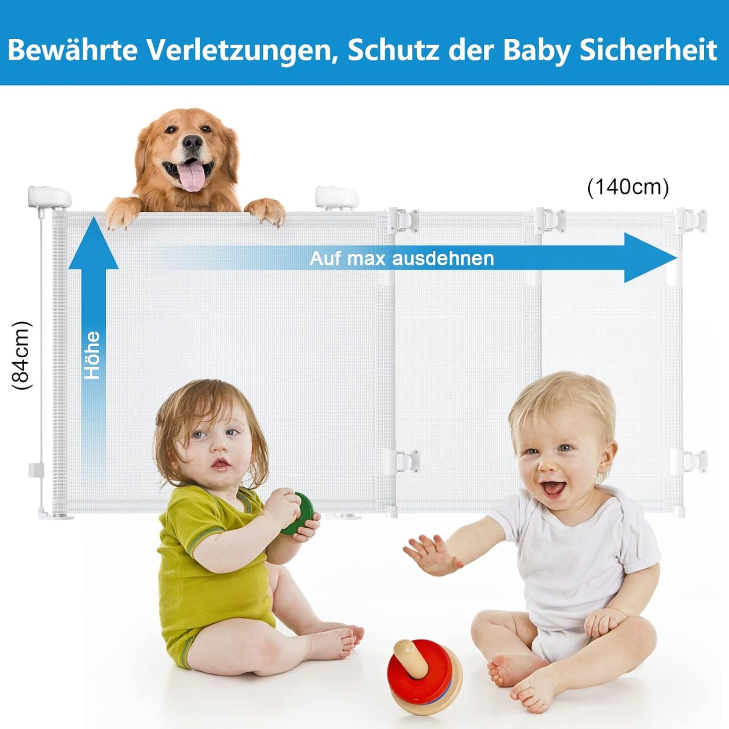 Ausziehbares Treppenschutzgitter, 140cm/weiss