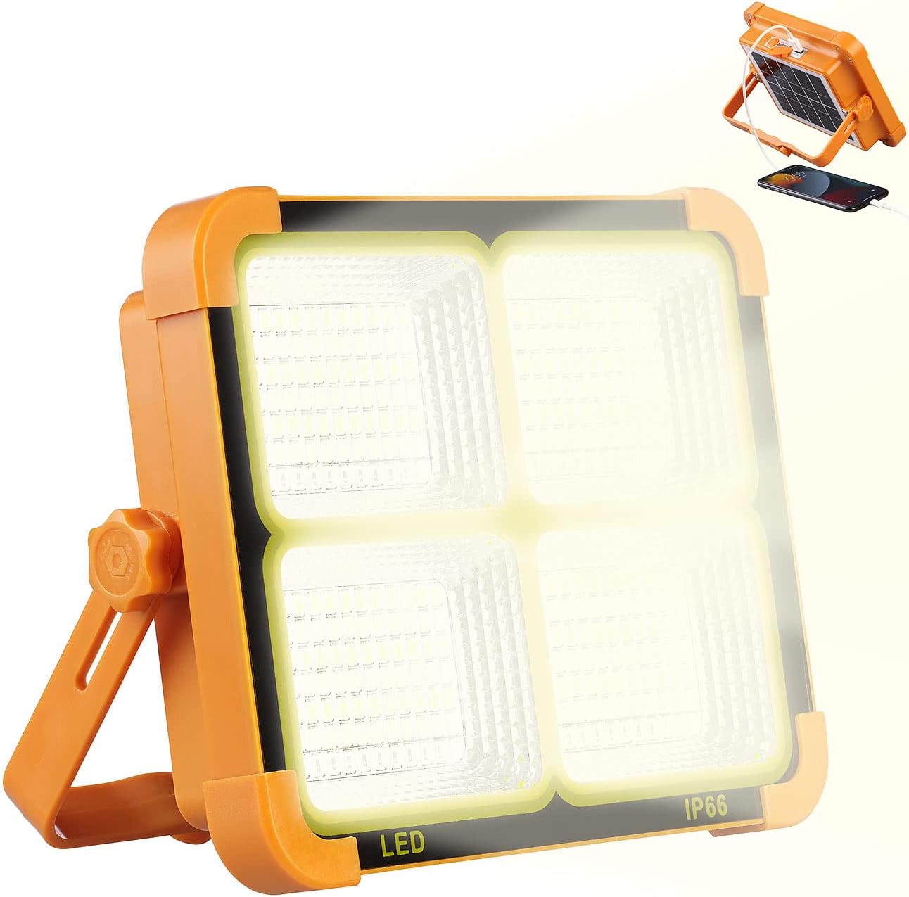 LED-Baustrahler mit Akku & Solar, Orange, 1er