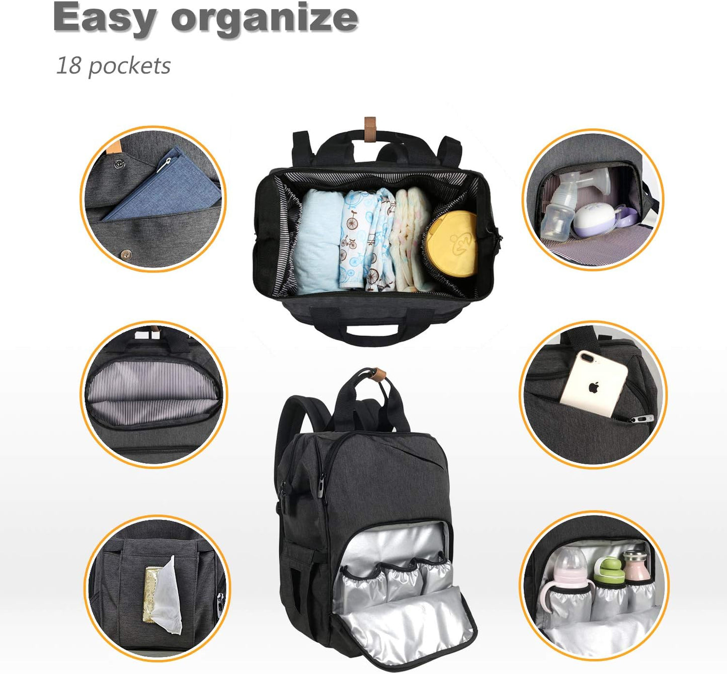 Baby Wickelrucksack mit grosser Kapazität, L Schwarz