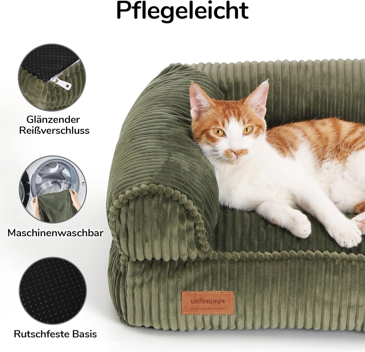 Gemütliches Katzensofa mit waschbarem Bezug, L 72cm x B 52cm x H 22cm Grün