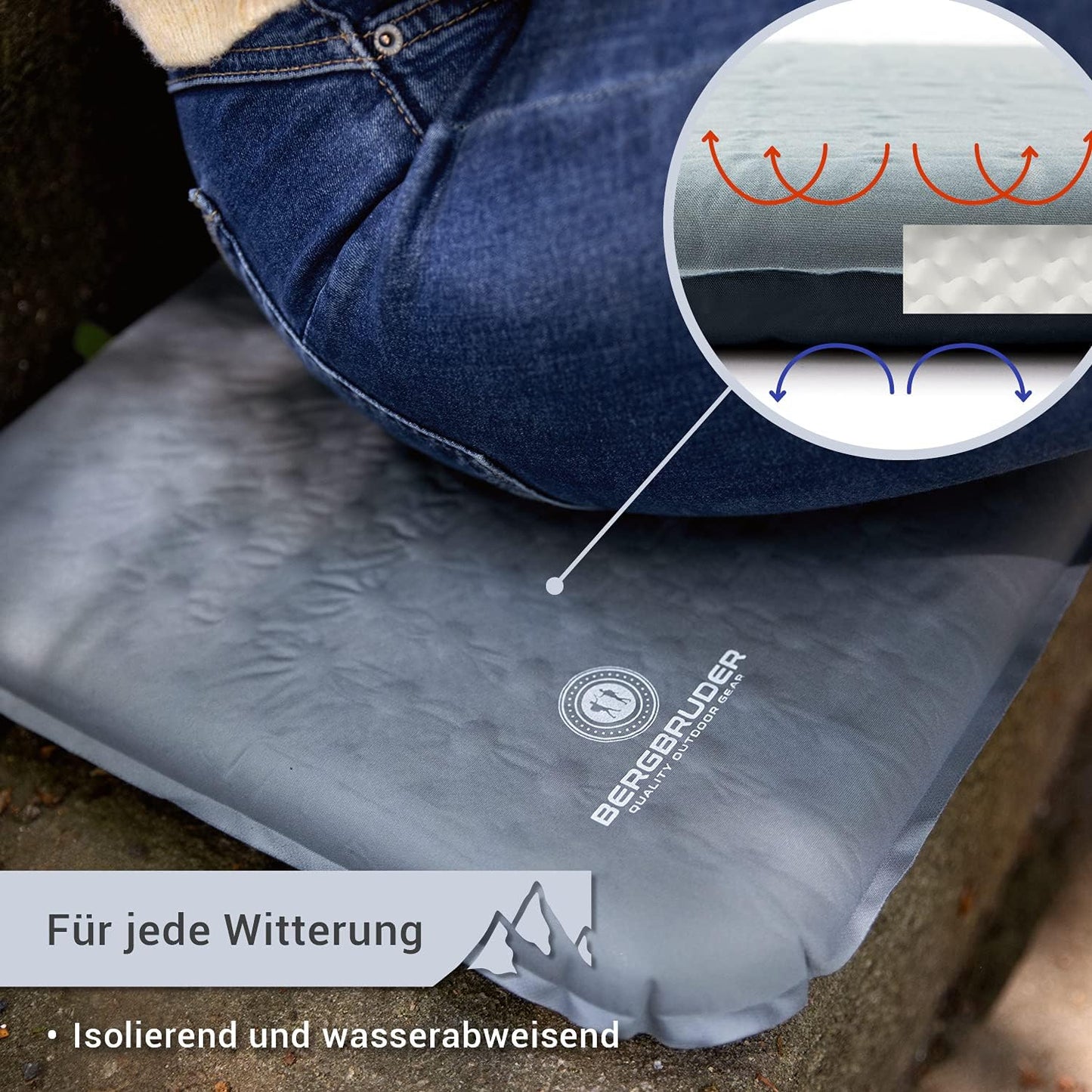 Selbstaufblasendes Camping-Sitzkissen, 40x30 cm, Grau 40 x 30 cm