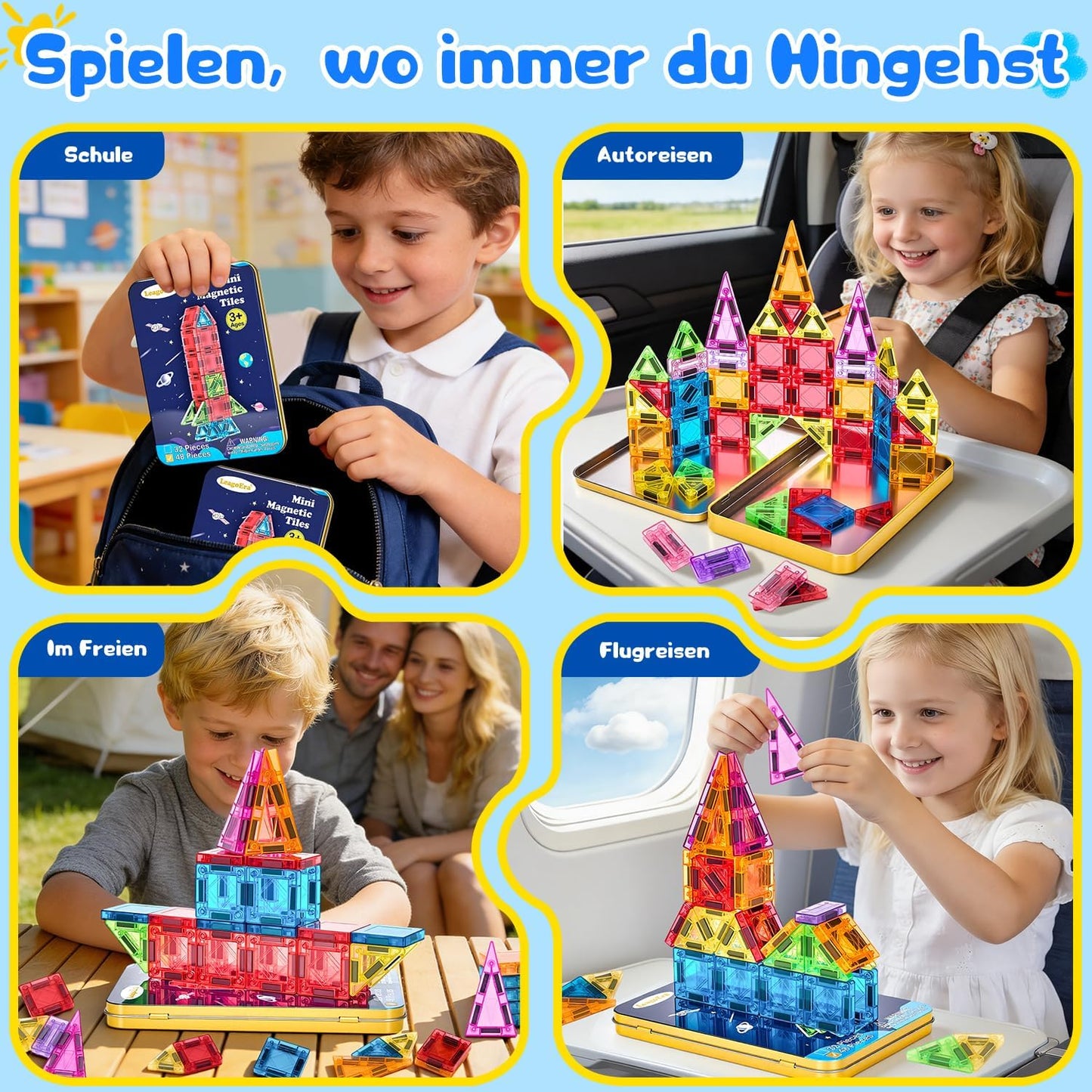 Magnetische Bausteine Reiseset, 48 Teile, ‎multi-color 48PCS