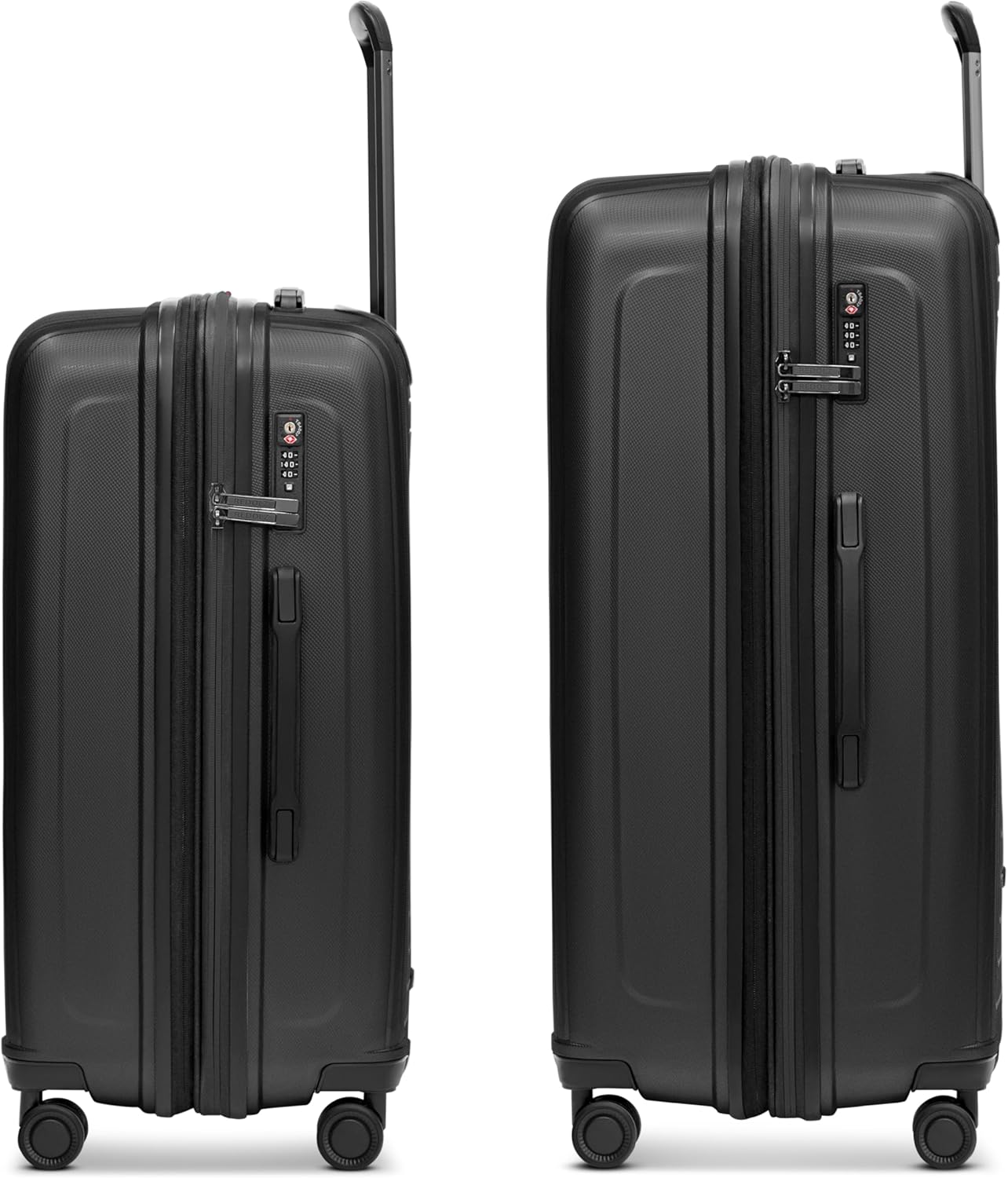 Essentials 14 4 Rollen Kofferset 2-teilig mit Dehnfalte, Black Metallic 2-SET Trolley M+ & Trolley L+ erweiterbar