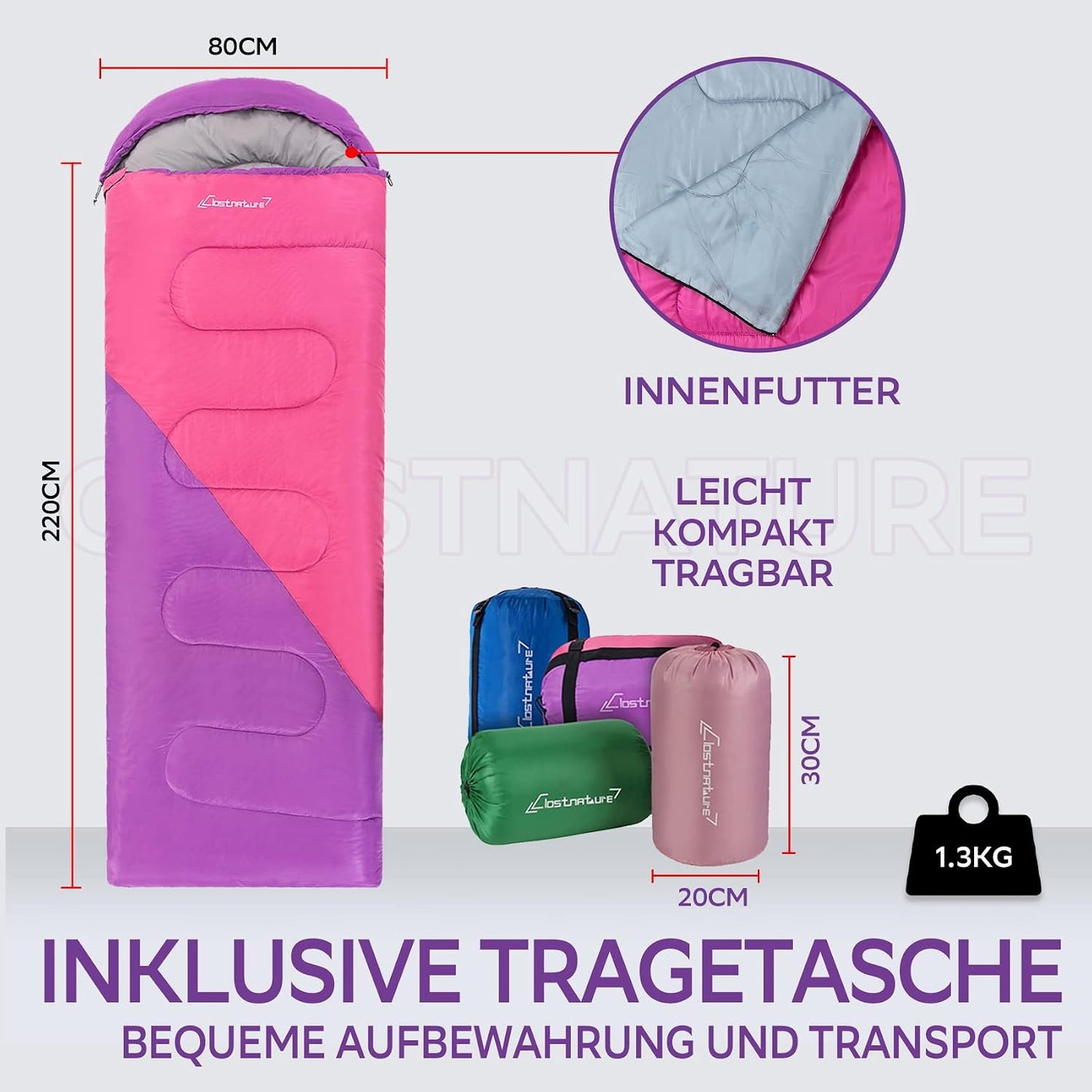 Leichter Schlafsack für Outdoor-Aktivitäten, Rosa 1.3 KG