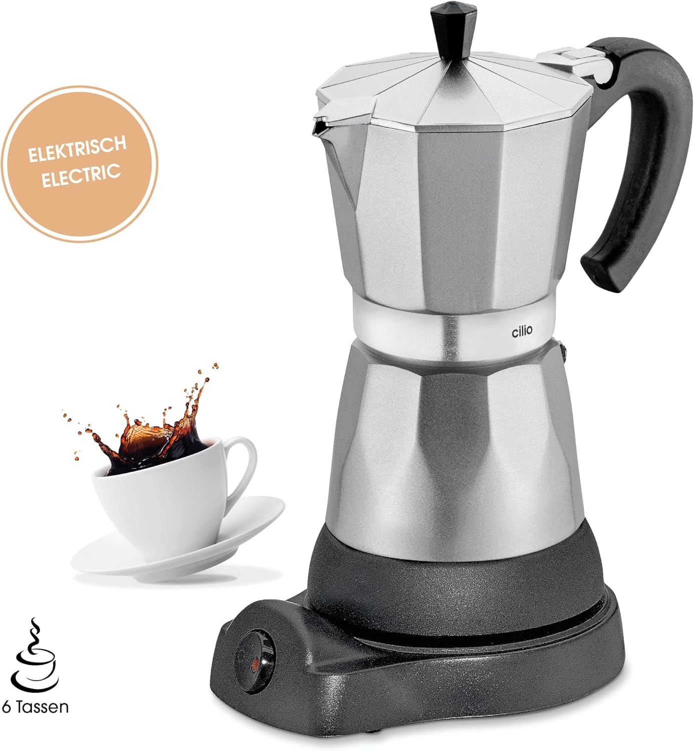 Espressokocher CLASSICO mit Warmhaltefunktion, Silber, Single