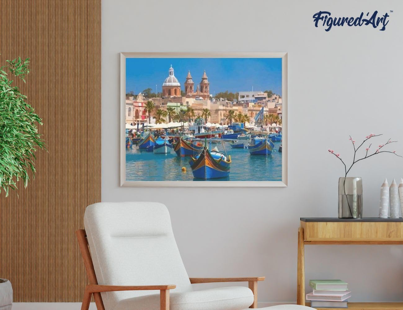 Malen nach Zahlen Set Hafen in Malta, Hafen in Malta 40x50cm Mit Rahmen (bereits gespannt)