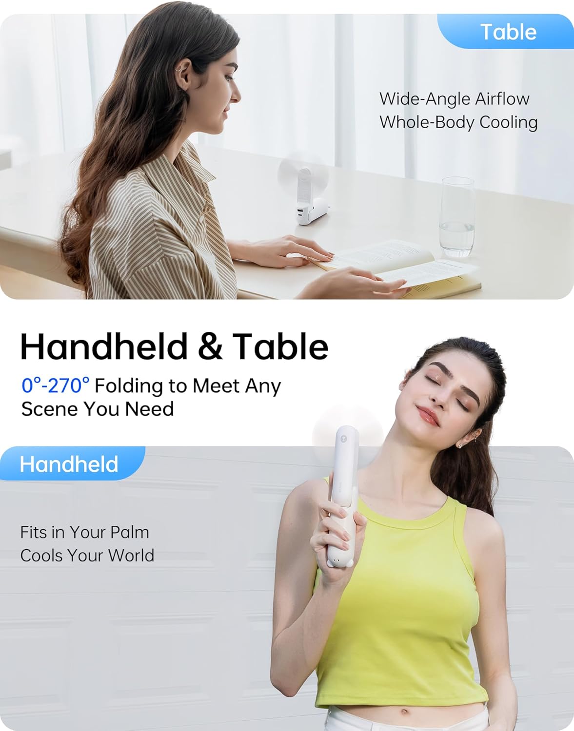 3-in-1 Handventilator Mini mit Powerbank & Taschenlampe, Weiss