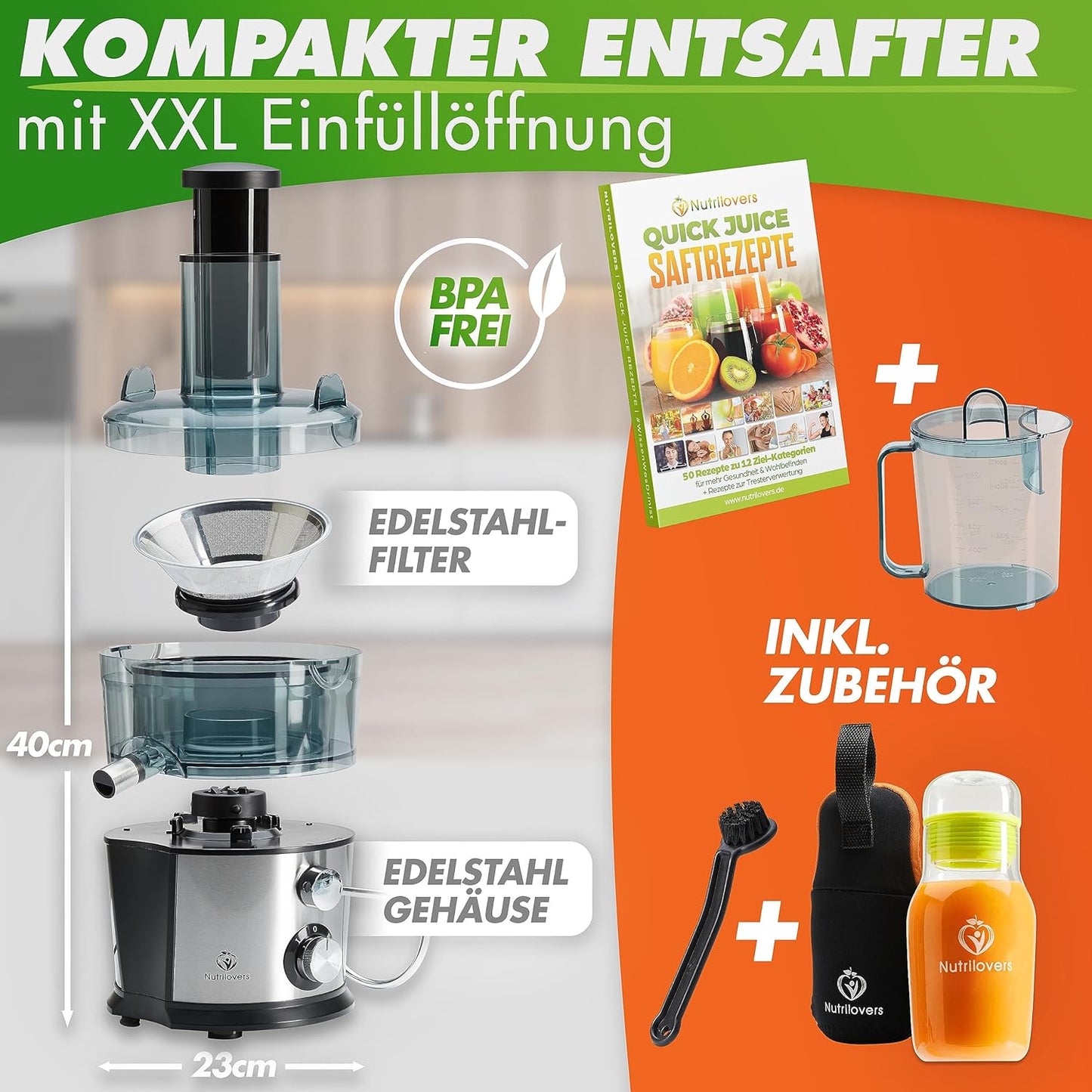 Quick-Juicer, Edelstahl XXL-Einfüllöffnung
