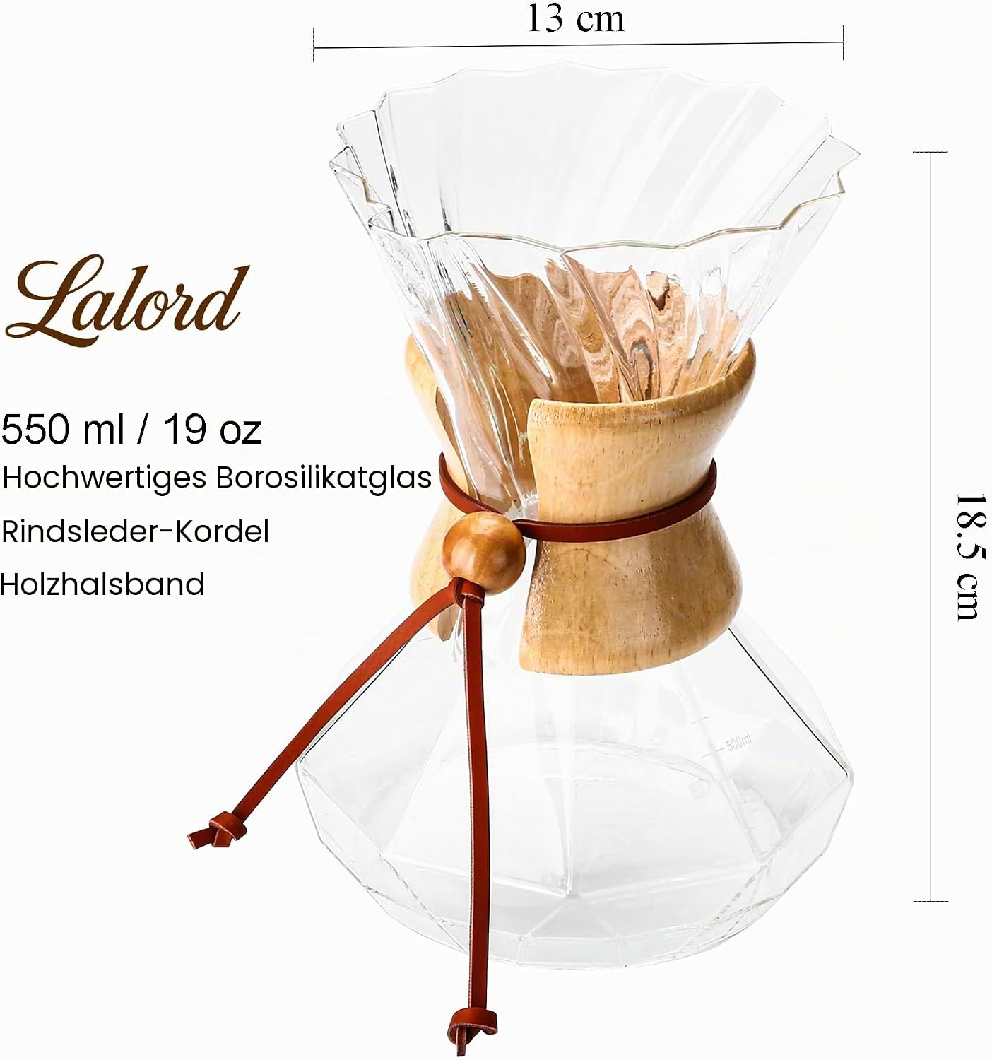 Pour-Over Kaffeebereiter mit Papierfiltern (550 ml), 550 ml(Paper Filter, Clear)