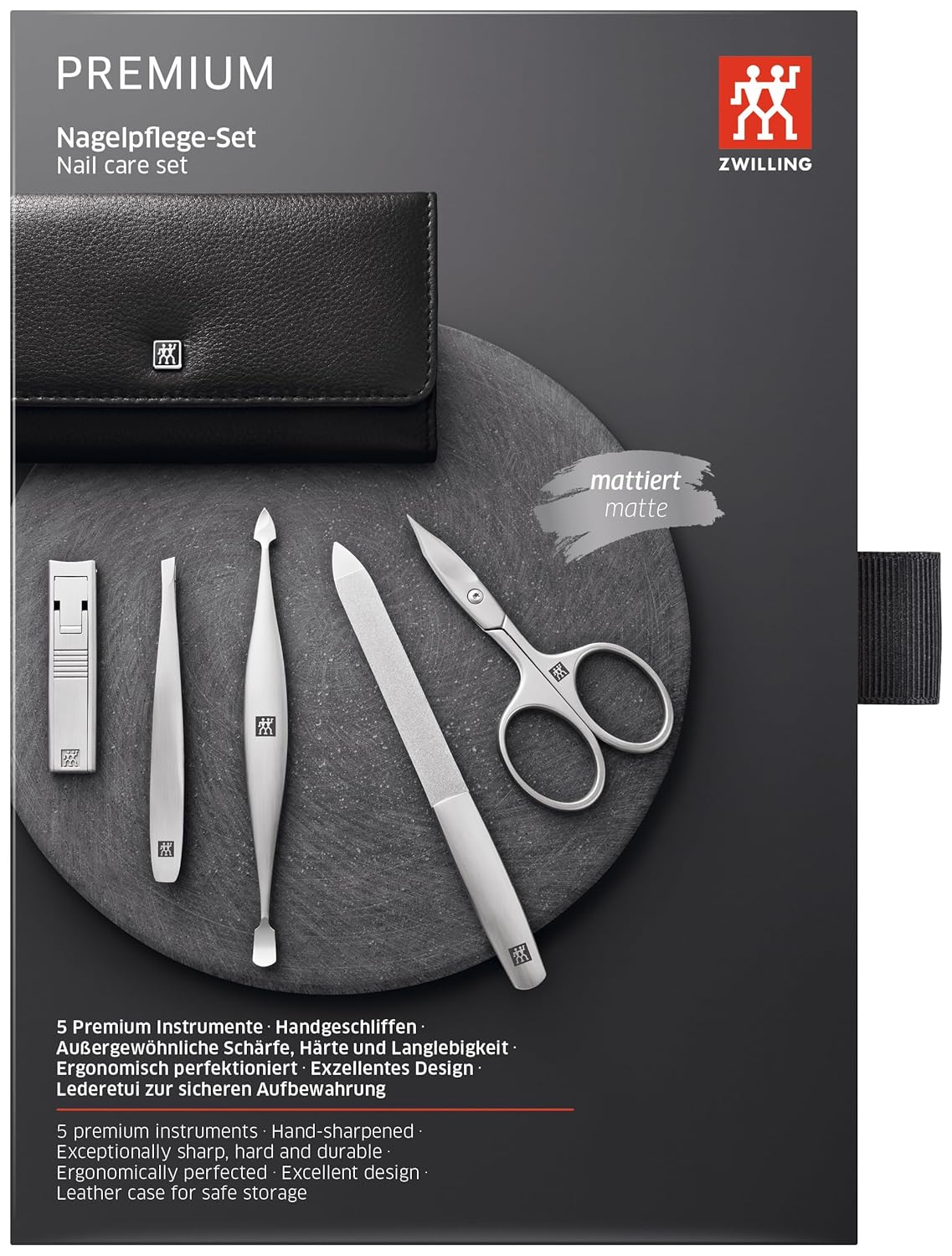 5-teiliges Maniküreset im Druckknopf-Etui, Schwarz