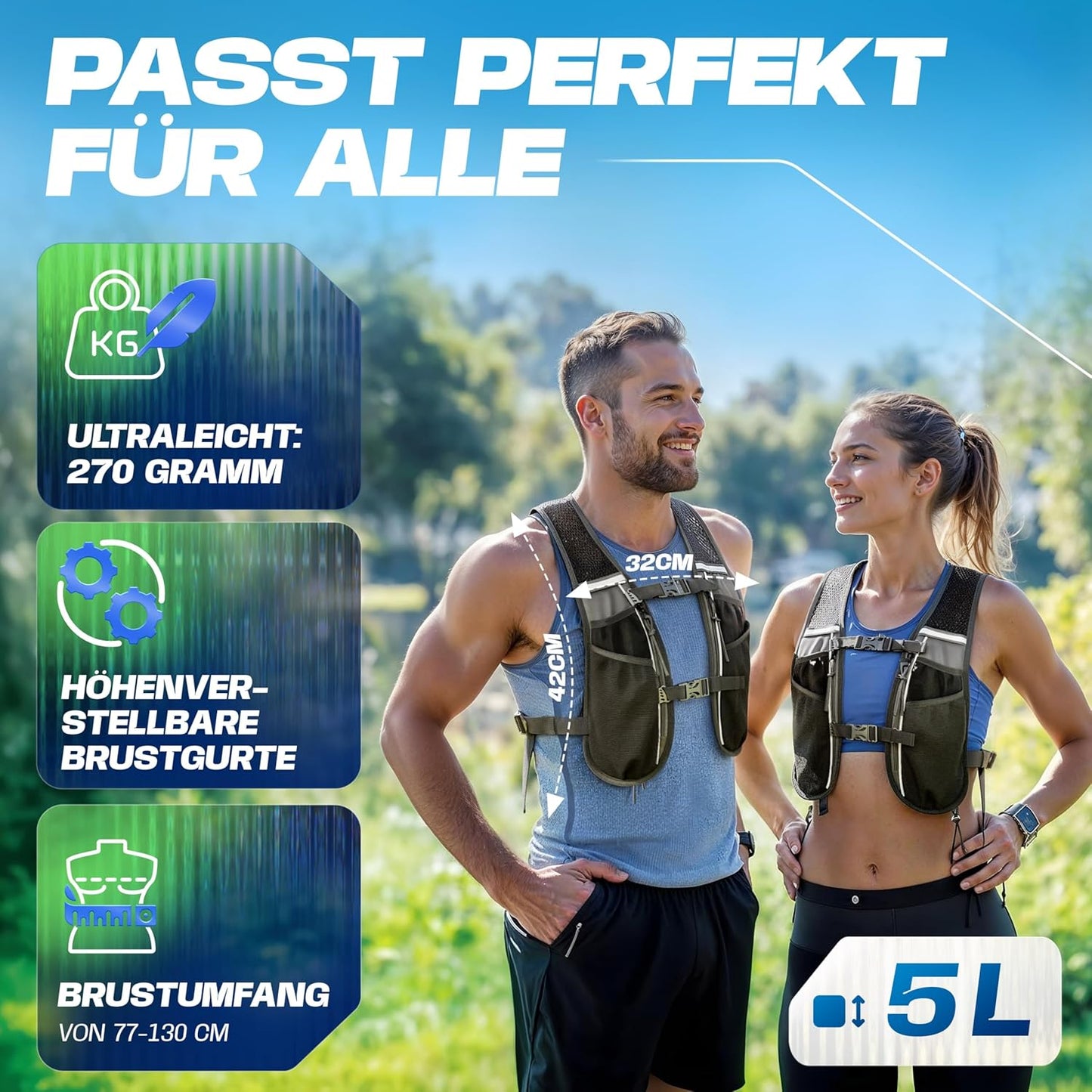 Laufweste, 5L - schwarz - mit 1x500ml 5L