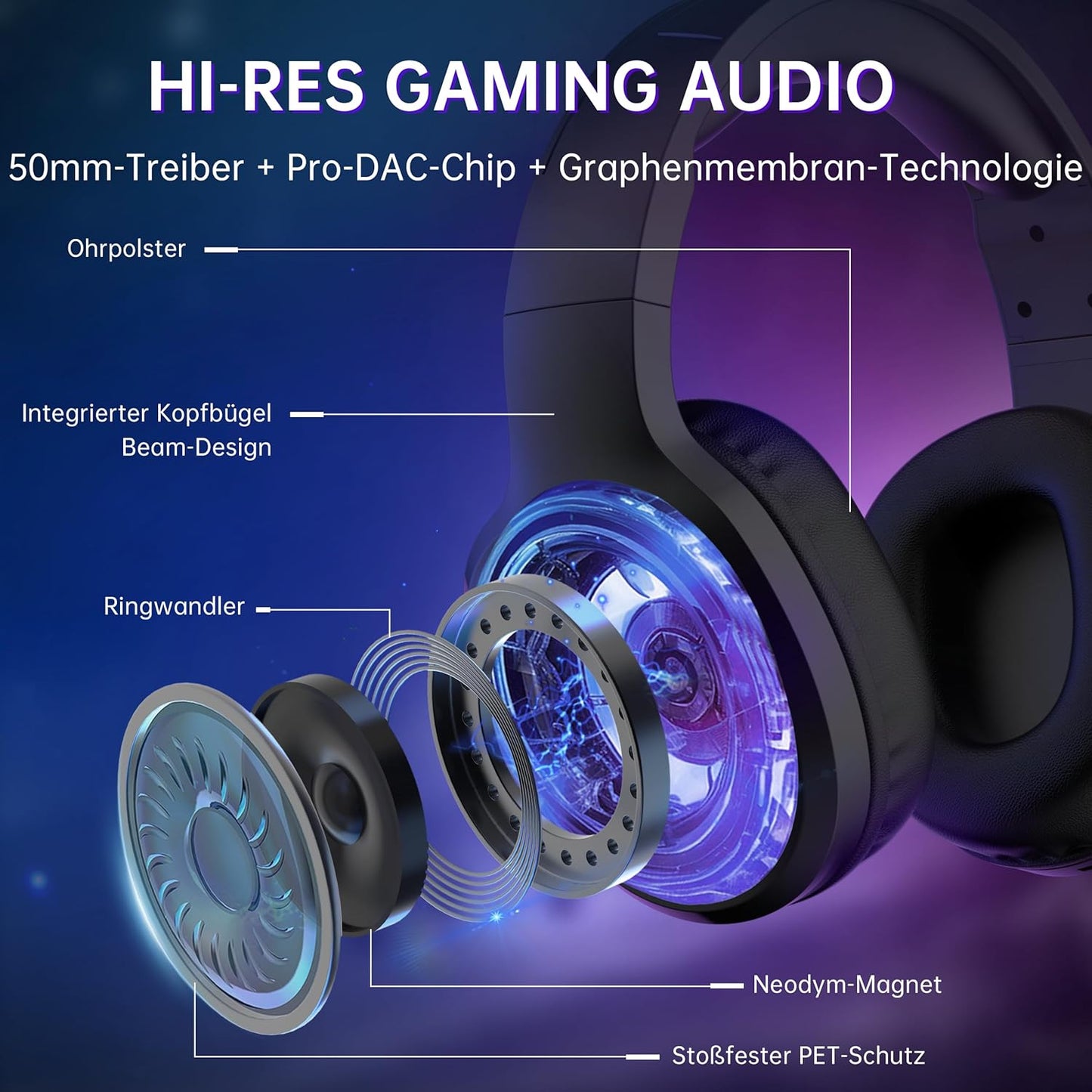 Kabelloses Gaming Headset, Black 3,5 mm Klinke