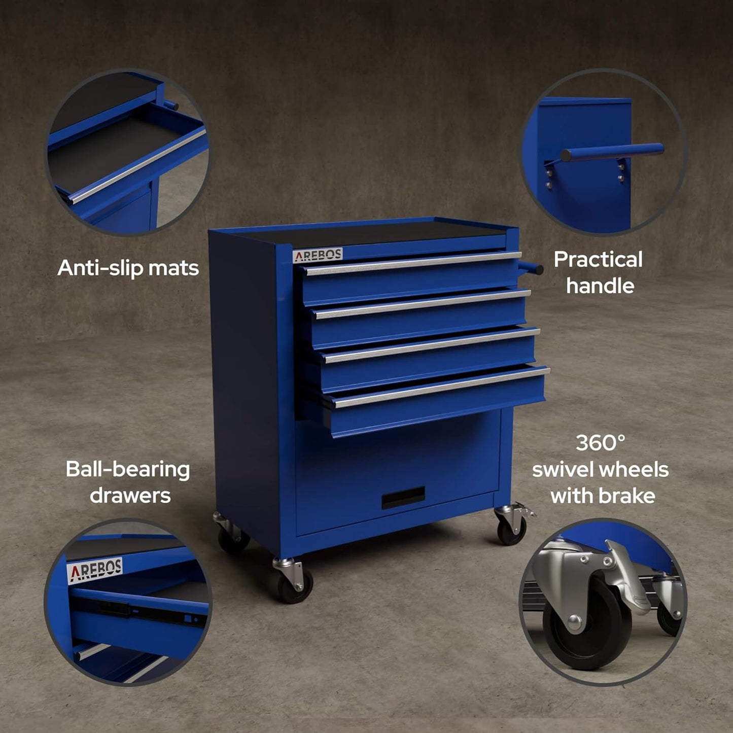 Werkstattwagen mit Interlock-System und Antirutschmatten, Blau