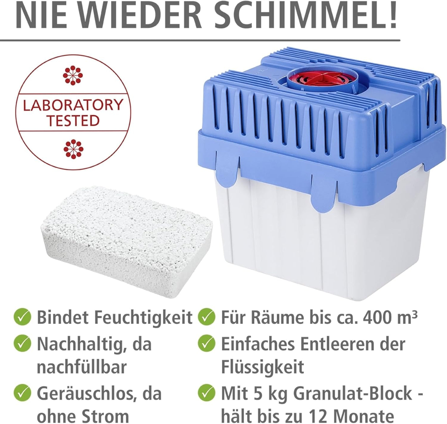 Feuchtigkeitskiller mit 5 kg Granulatblock, Feuchtigkeitskiller 5 kg Weiss