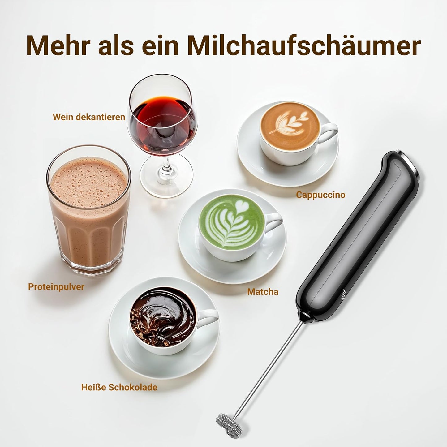 InstaWhisk Elektrischer Milchaufschäumer mit USB-C, Schwarz