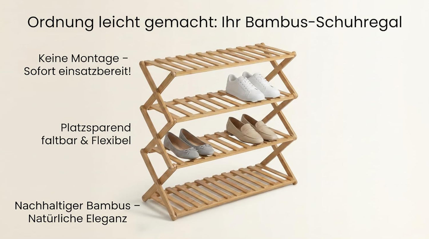 Bambus Schuhregal, klappbar (4-stöckig), 4-stufig